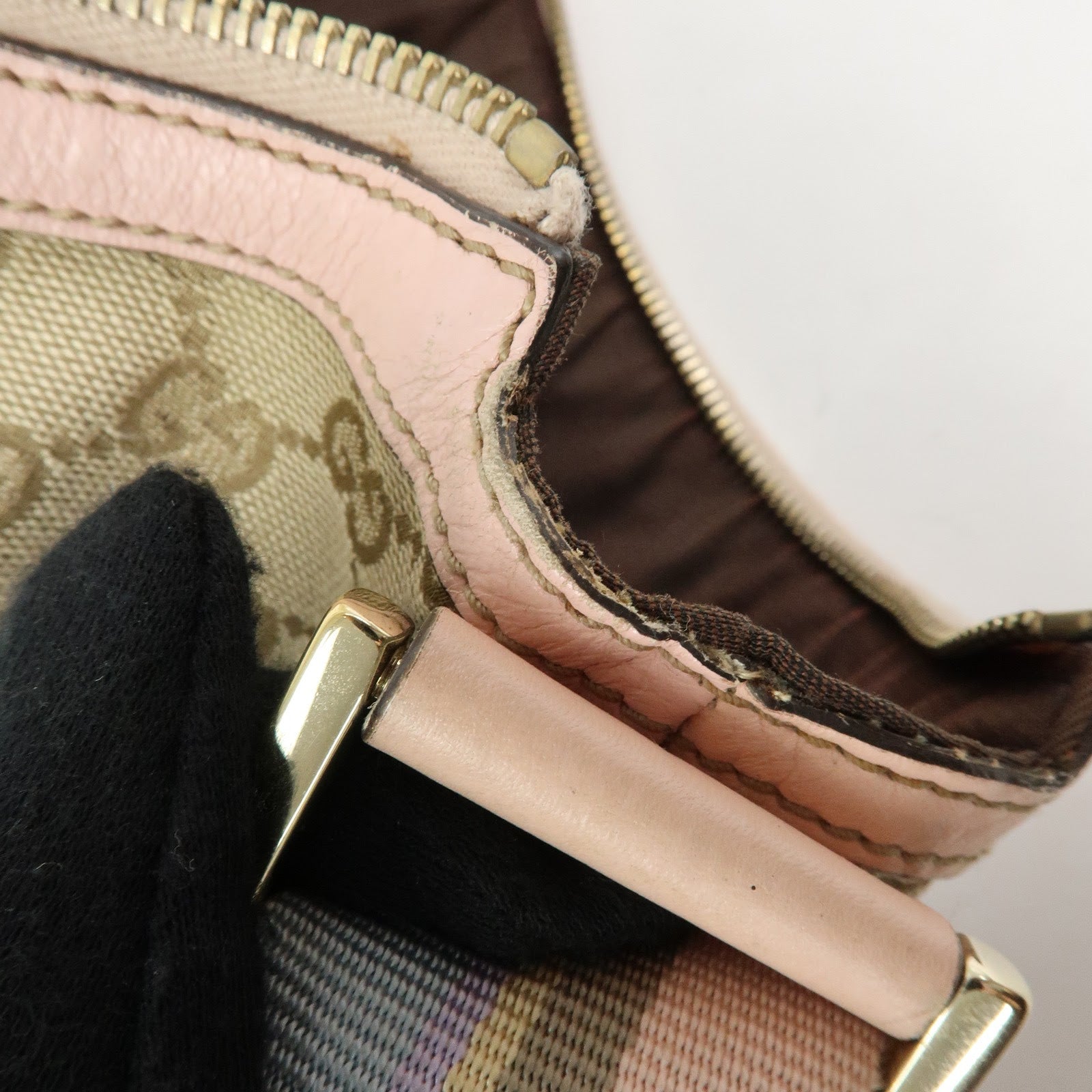 GUCCI Sherry GG Canvas Leather Shoulder Crossbody Bag Beige 181092