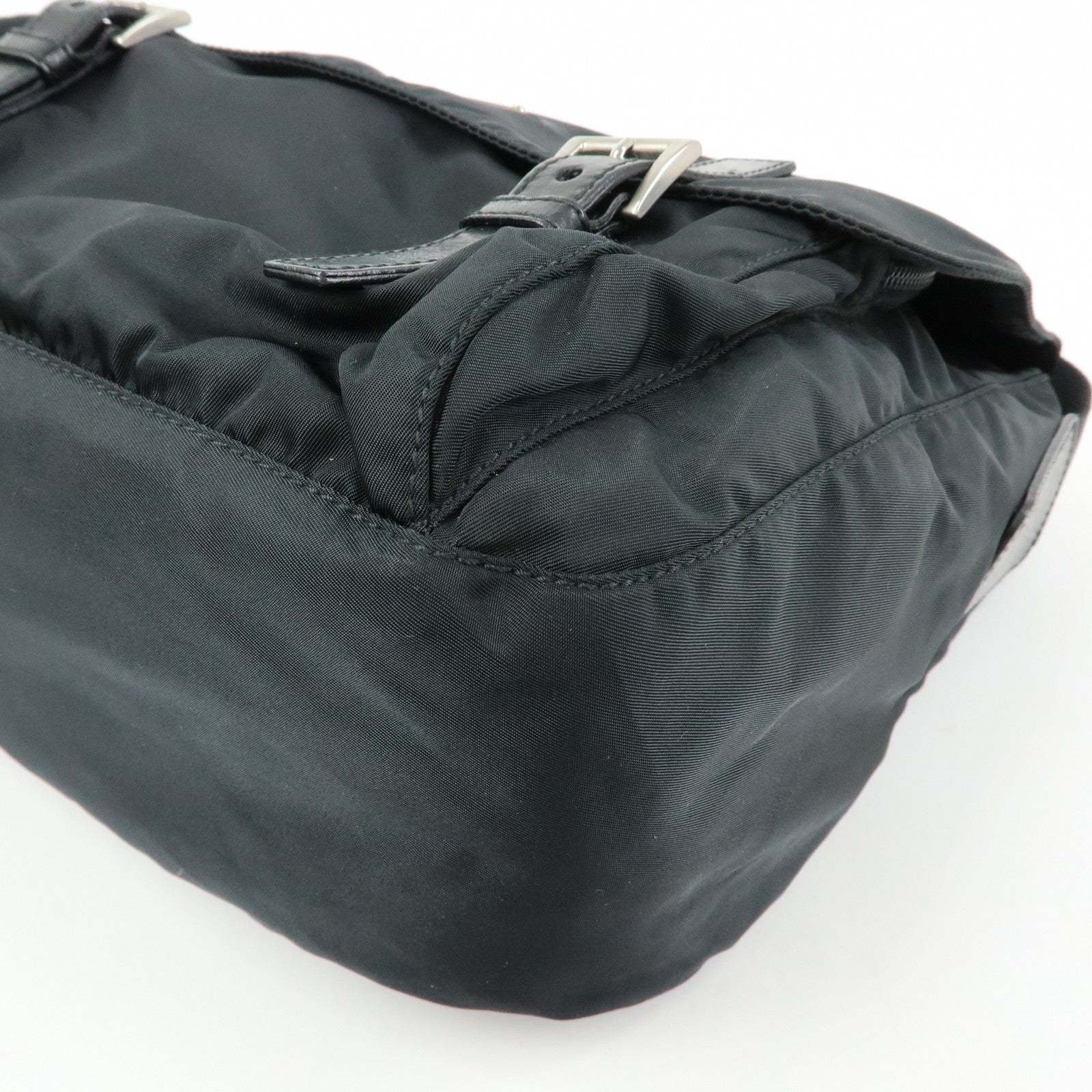 PRADA Triangle Logo Nylon Leather Shoulder Bag Black BT6671