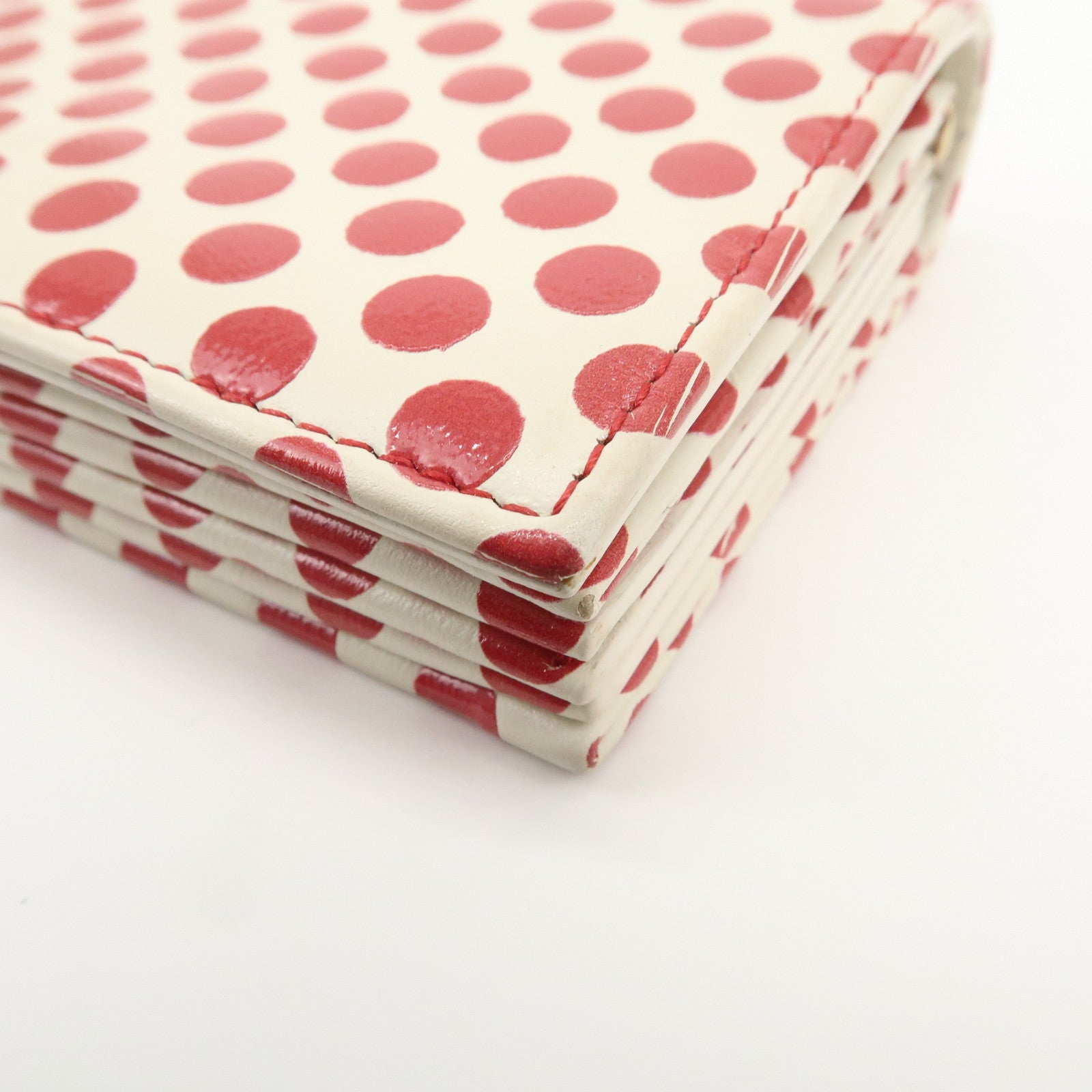 Christian Dior Leather Card Case Card Holder Dots Ivory Red