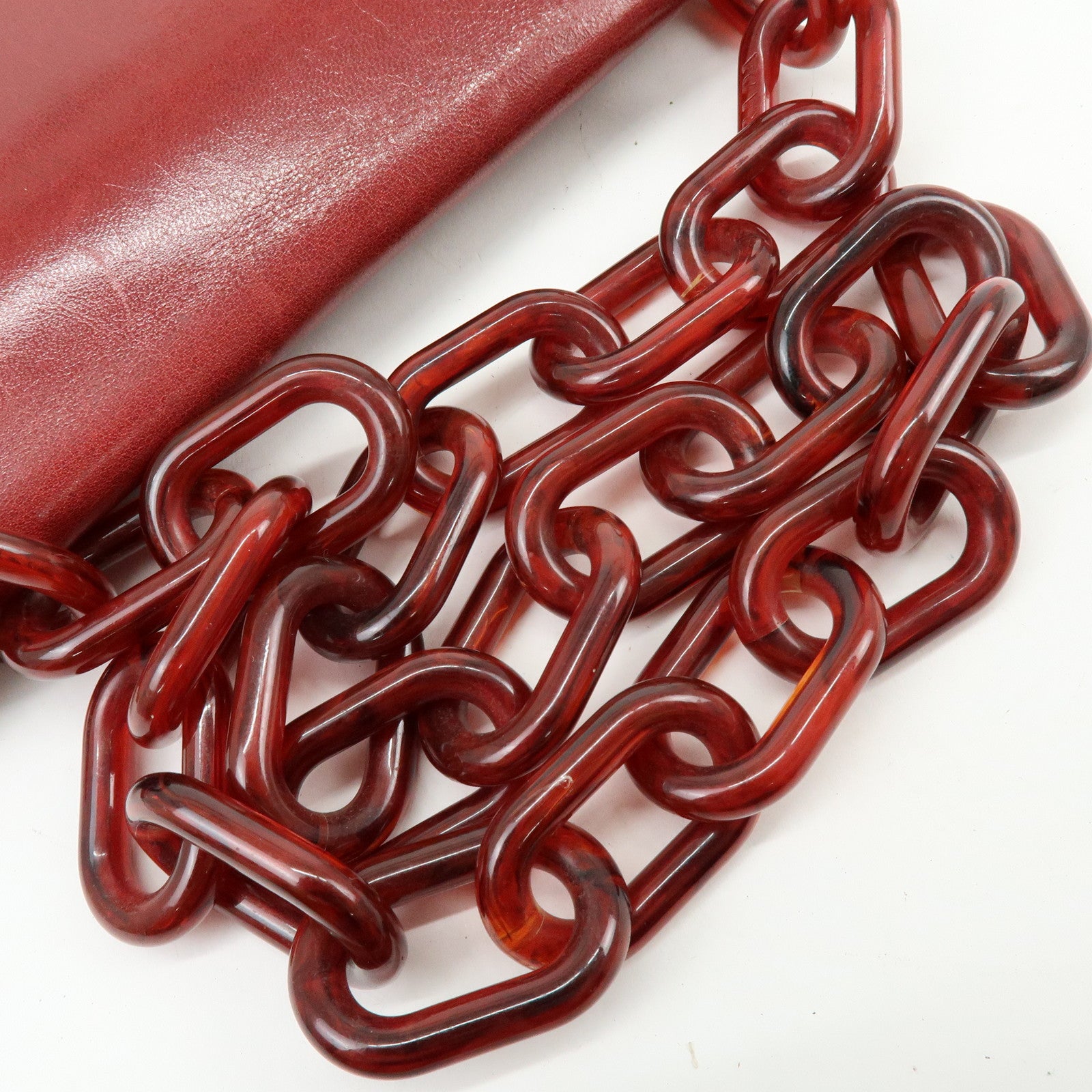PRADA Logo Leather Plastic Chain Shoulder Bag Hand Bag Red