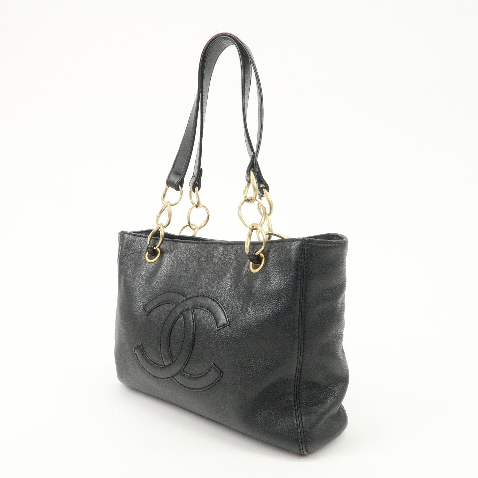 CHANEL COCO Mark Chain Tote Bag Shoulder Bag Black Gold Used