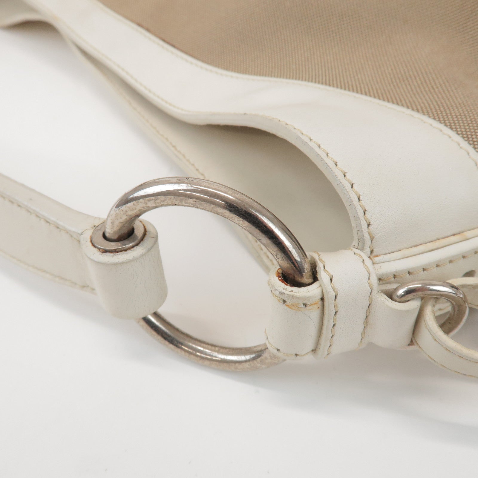 PRADA Jacquard Canvas Leather Shoulder Bag Hand Bag Beige Ivory