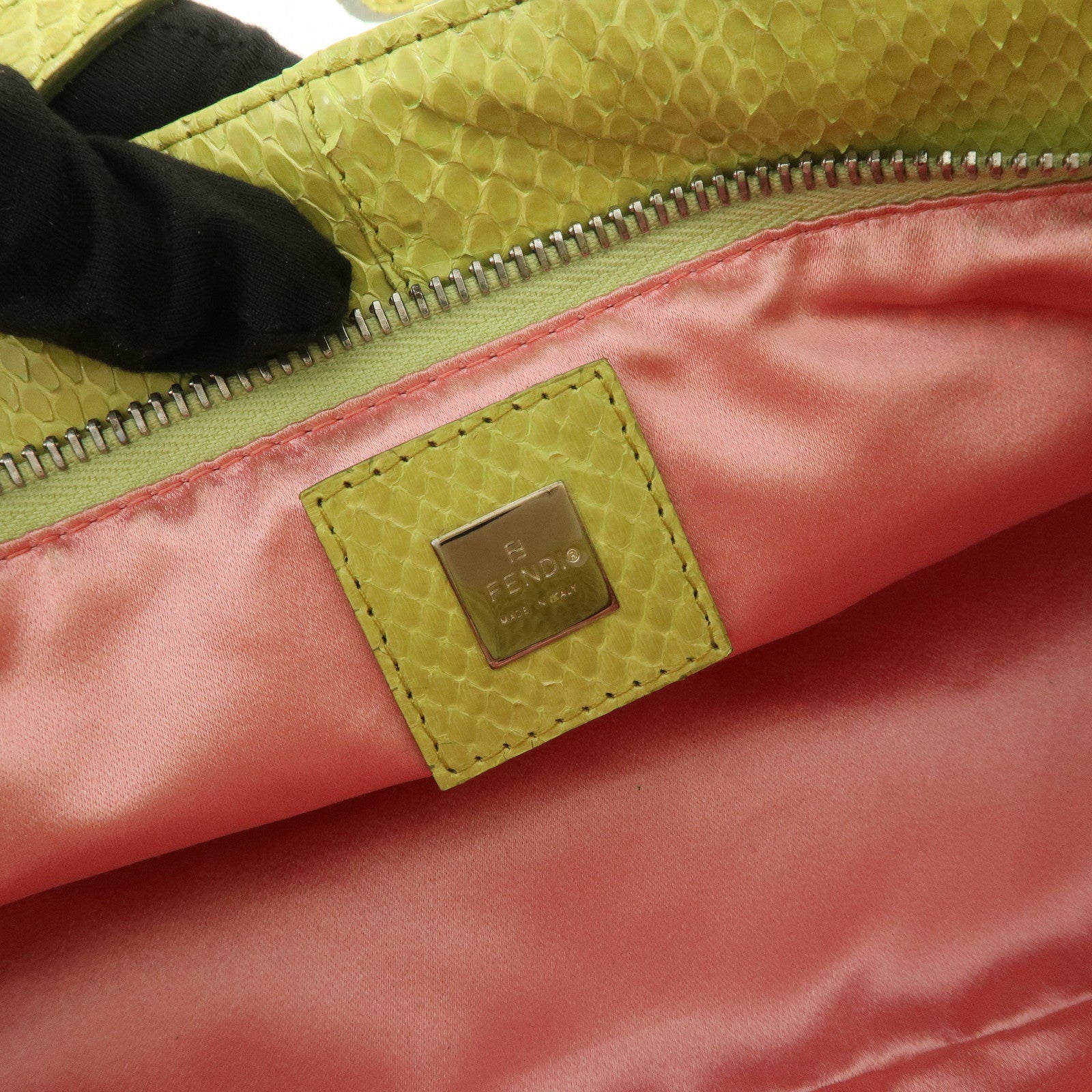 FENDI Patent Leather Mini Hand Bag Orange Lime Green 26636