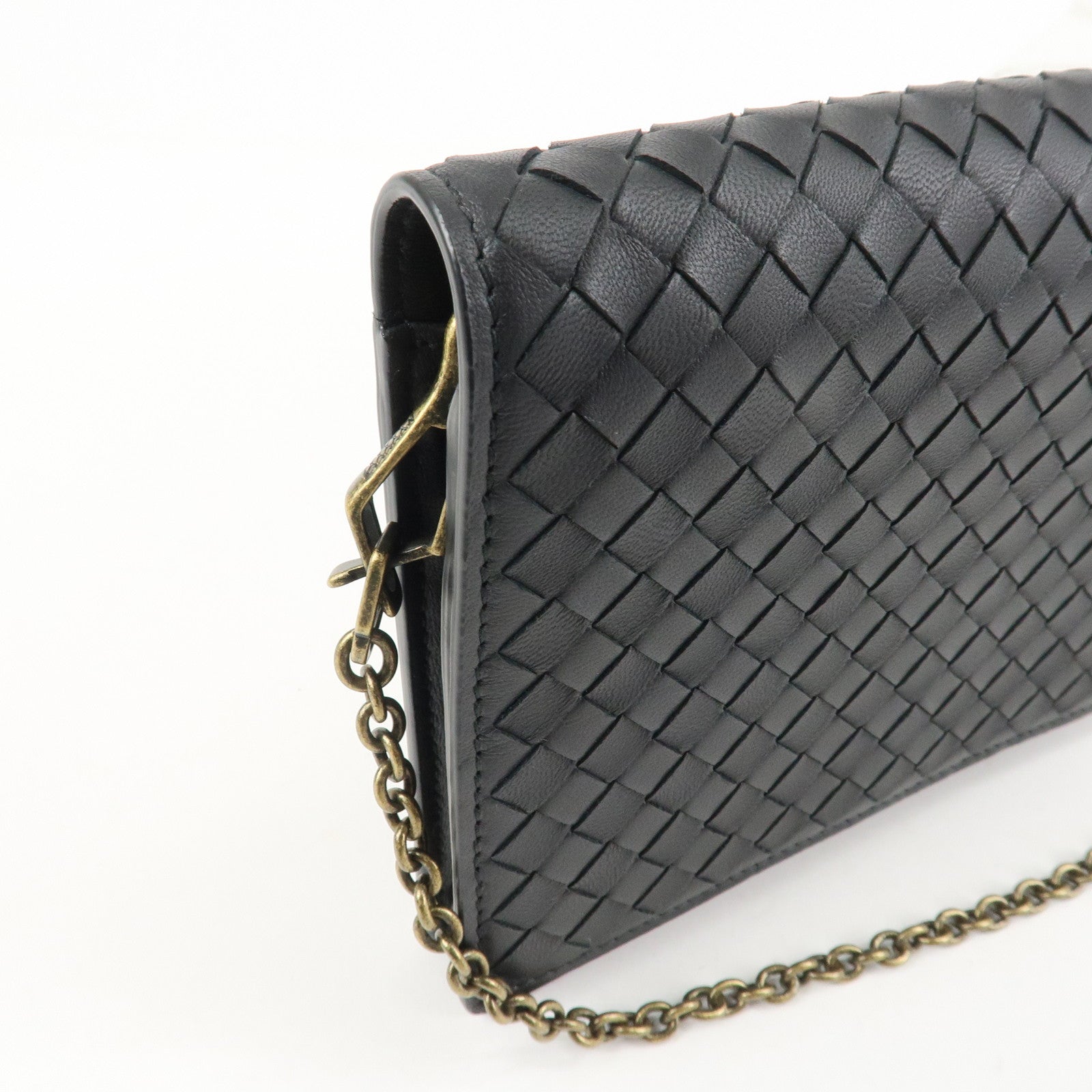 BOTTEGA VENETA  Intrecciato Leather Chain Shoulder Bag Black 508752 Used