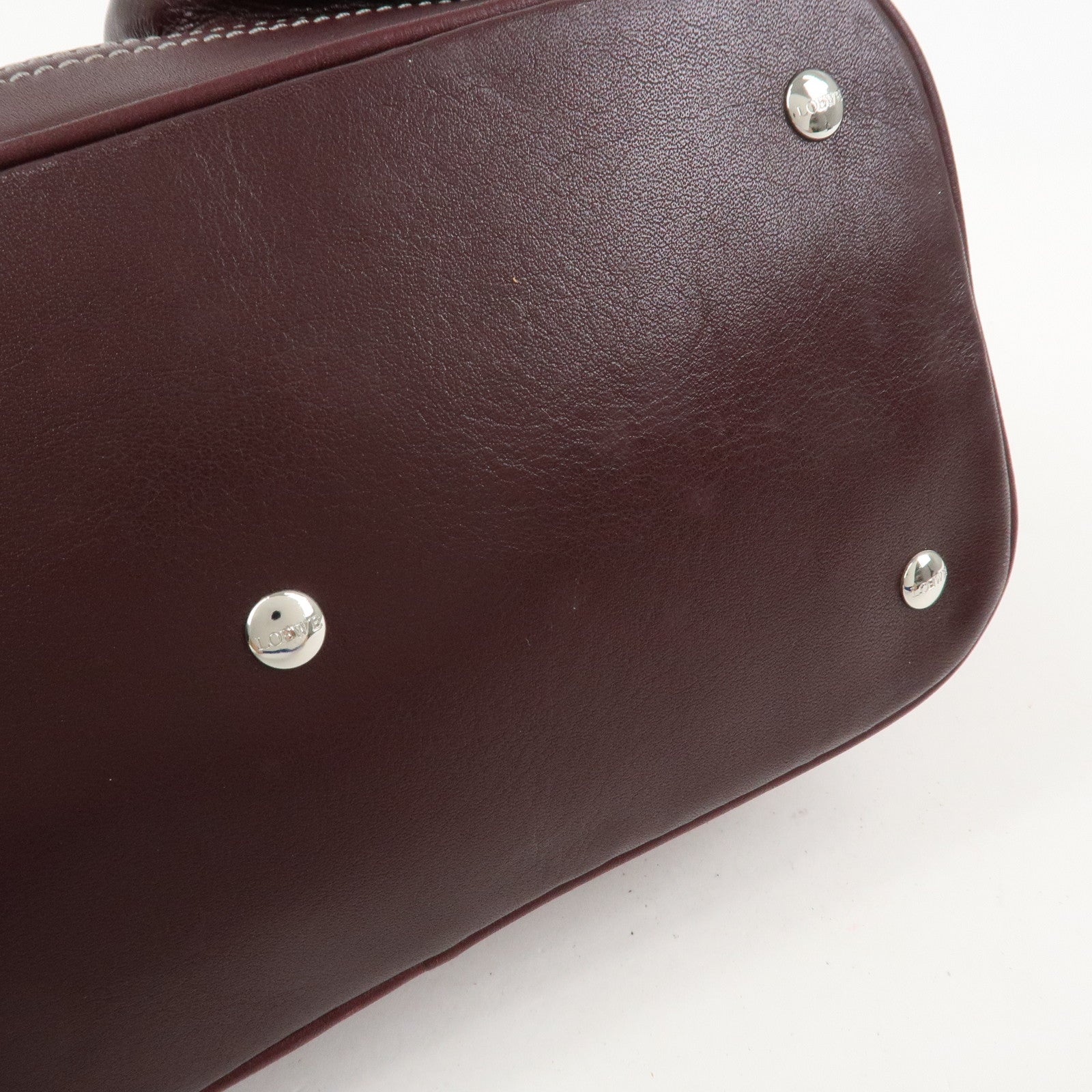 LOEWE Anagram Logo Leather Suede Hand Bag Brown Bordeaux