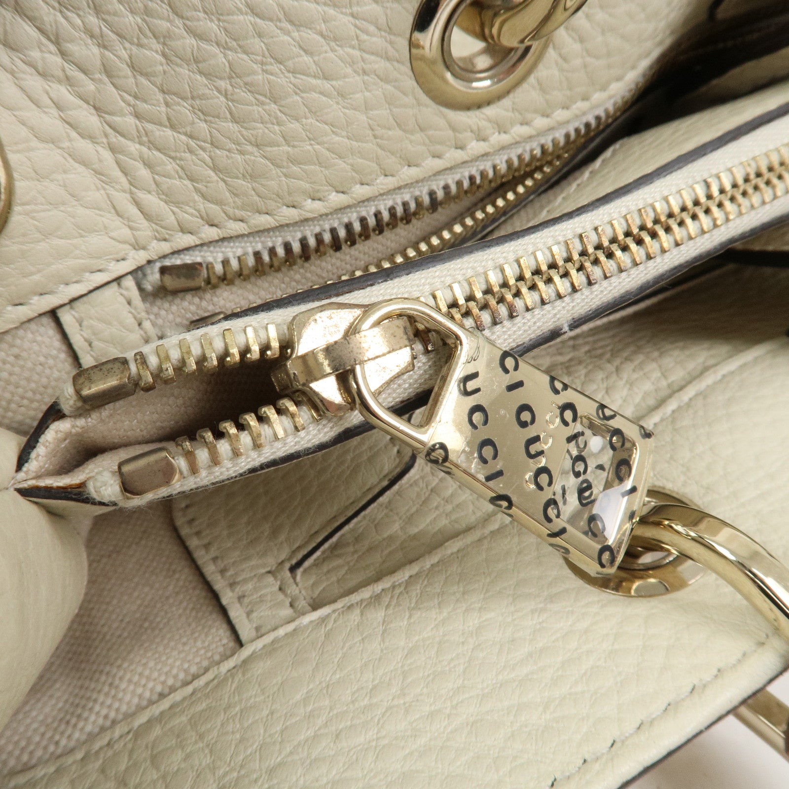 GUCCI Bamboo Leather Shopper Medium 2Way Shoulder Bag Ivory 323660