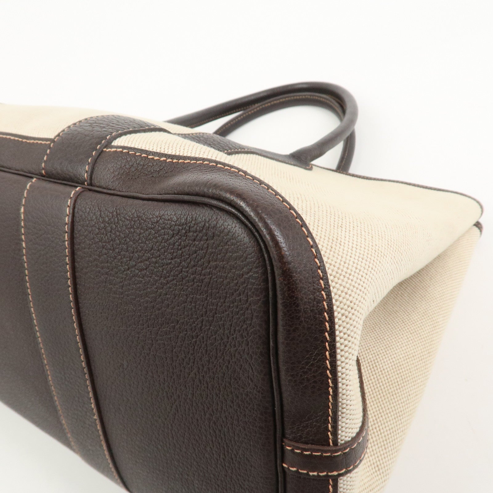 HERMES Garden Party PM Toile Ash H Stamped Tote Bag Natural Brown