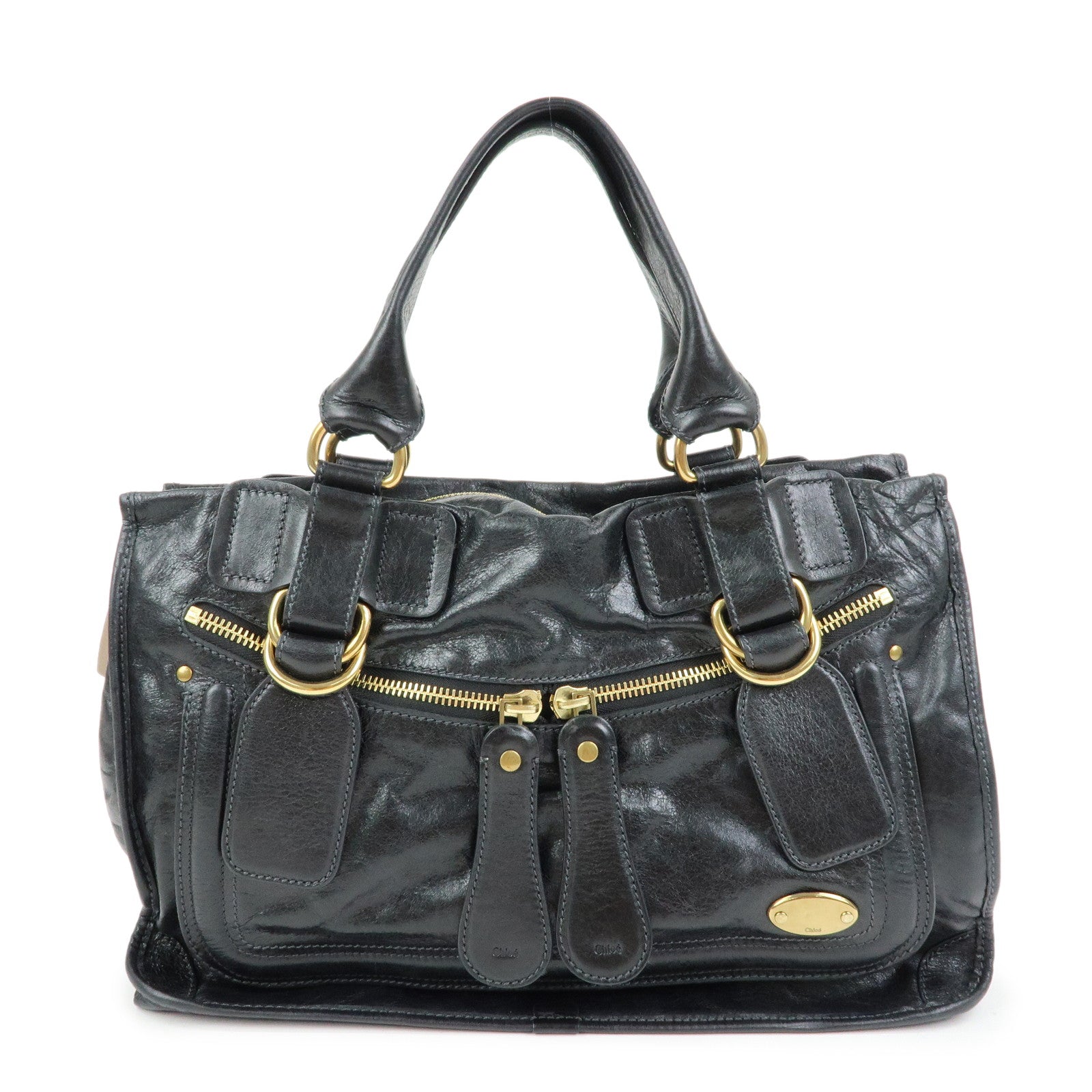 Chloe Bay Leather Hand Bag Tote Bag Black