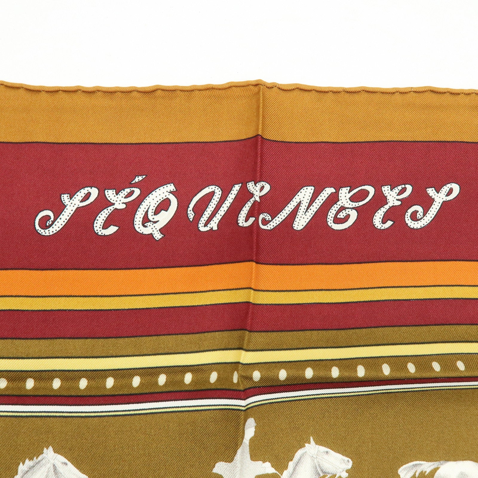 HERMES Carre 90 Silk 100% Scarf SEQUENCES Horse Print Brown