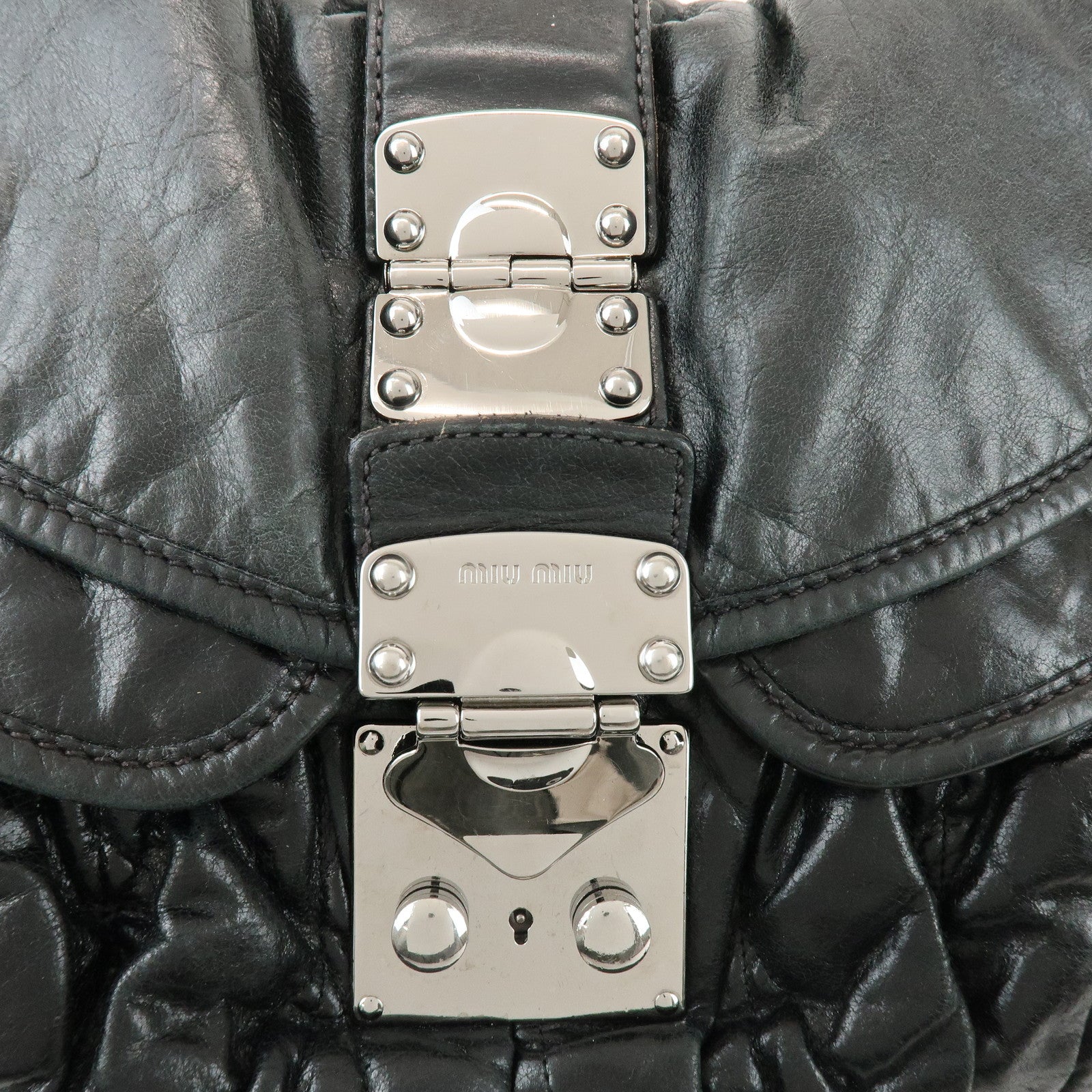 MIU MIU Matelasse Leather 2Way Bag Hand Bag Shoulder Bag Black