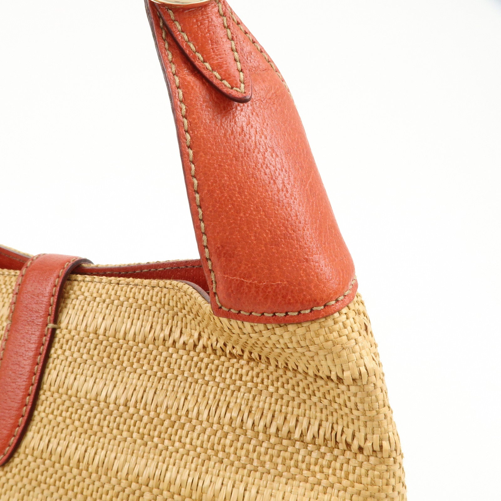 GUCCI New Jackie Raffia Leather Shoulder Bag Natural Orange 140040