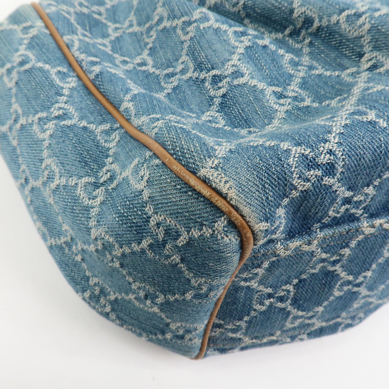 GUCCI Sukey GG Denim Leather Tote Bag Hand Bag Blue Brown 211944