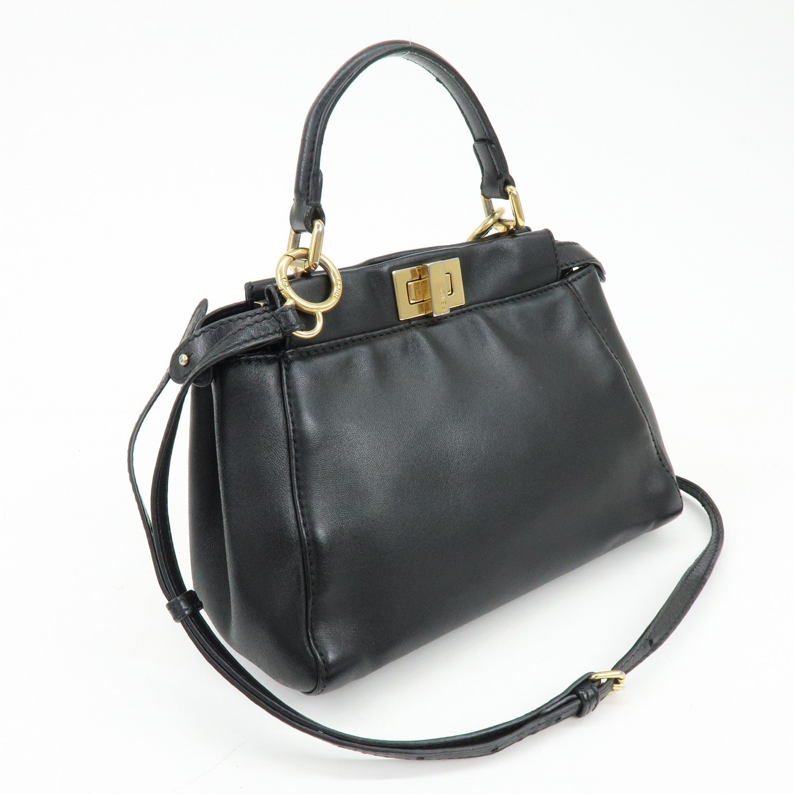FENDI Peekaboo Mini 2Way Shoulder Bag Hand Bag Black 8BN244