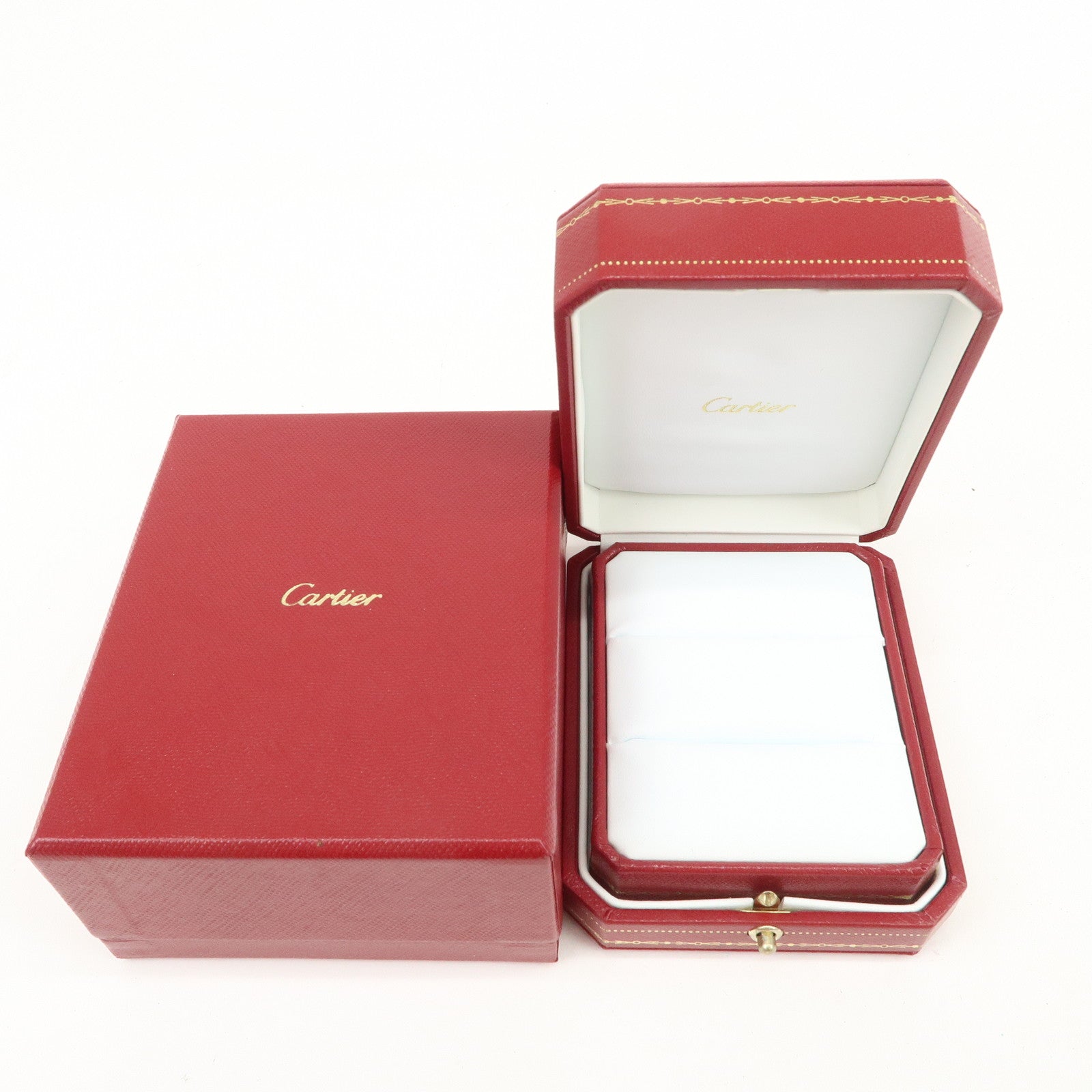 Cartier Set of 3 Jewelry Boxes Pair Ring Boxes Red Gold