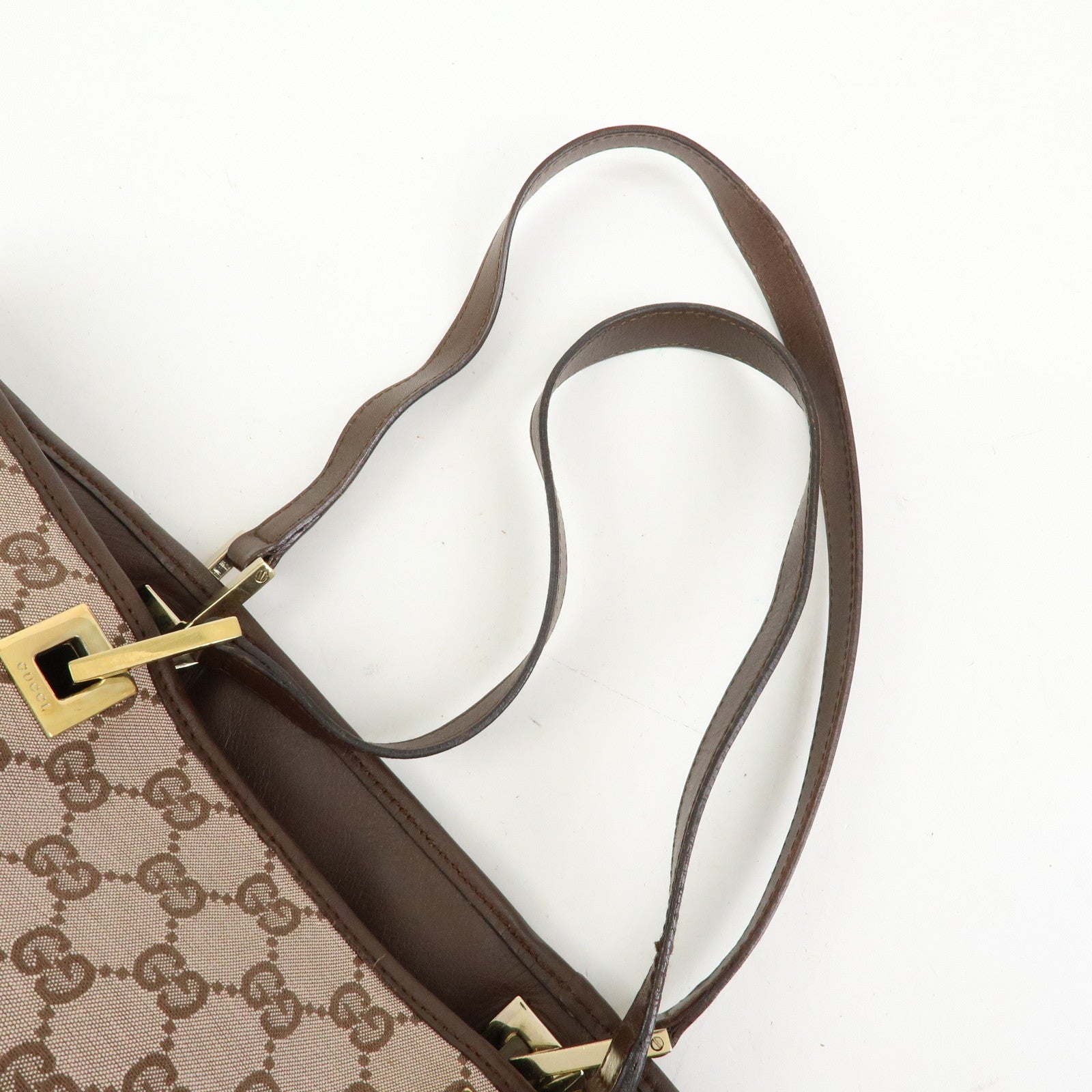 GUCCI GG Canvas Leather Tote Bag Shoulder Bag Brown 002・1098