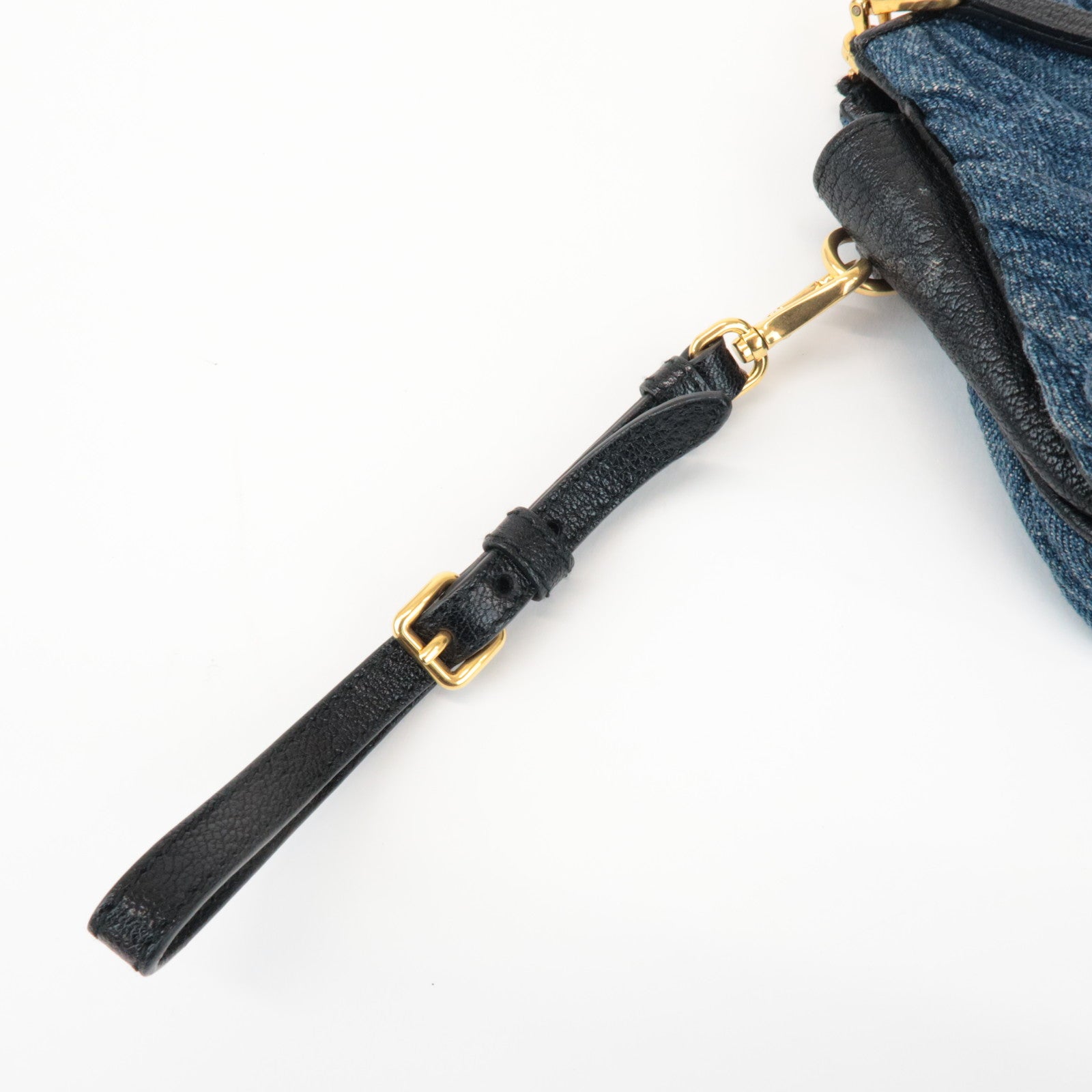 MIU MIU Matelasse Denim Leather Clutch Bag Wrist Bag Blue 5NE001