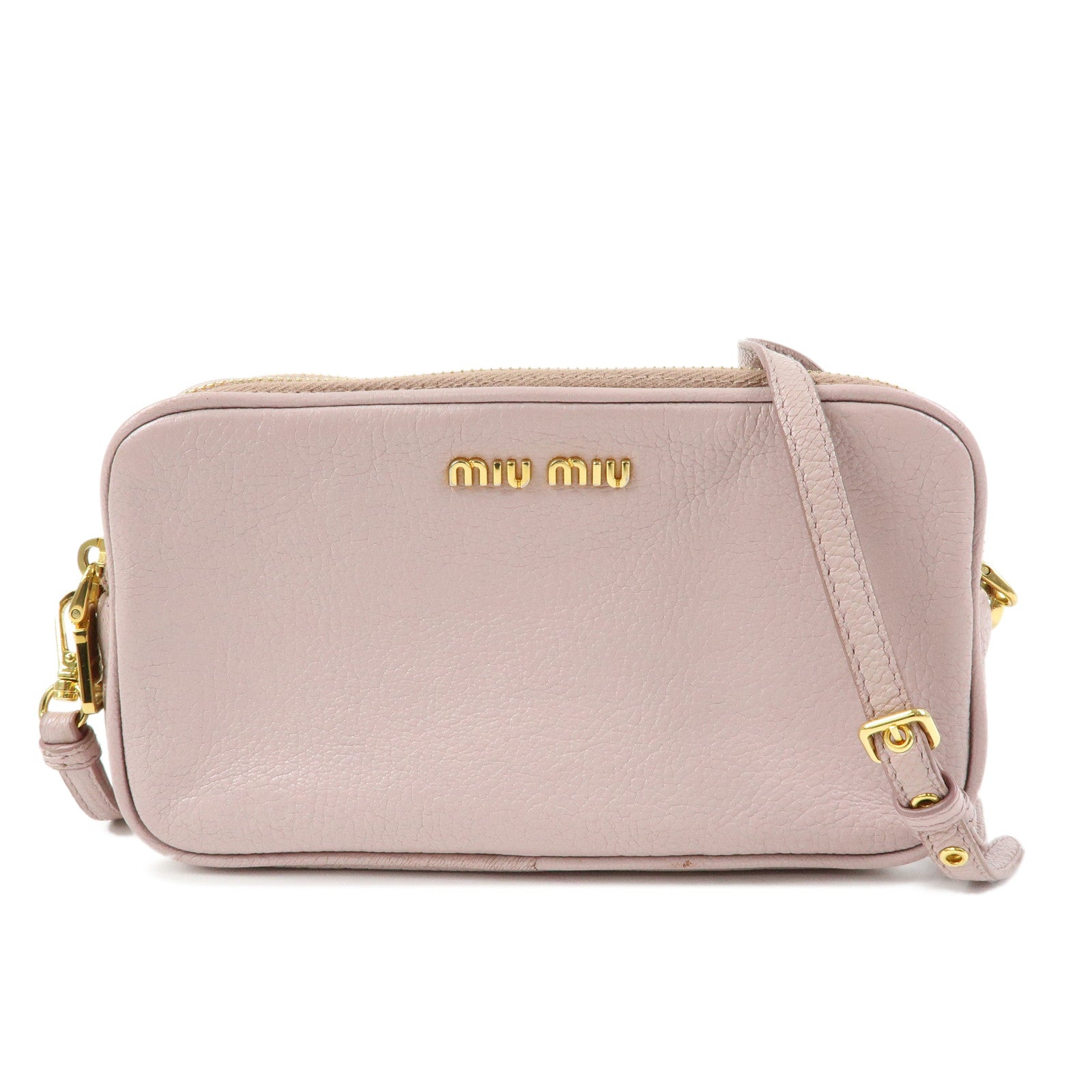 MIU MIU Logo Madras Leather Mini Shoulder Bag Light Purple