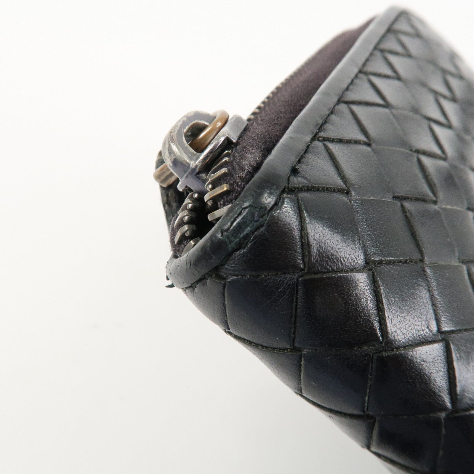 BOTTEGA VENETA Intrecciato Leather Round Zippy Wallet Black 114076 Used