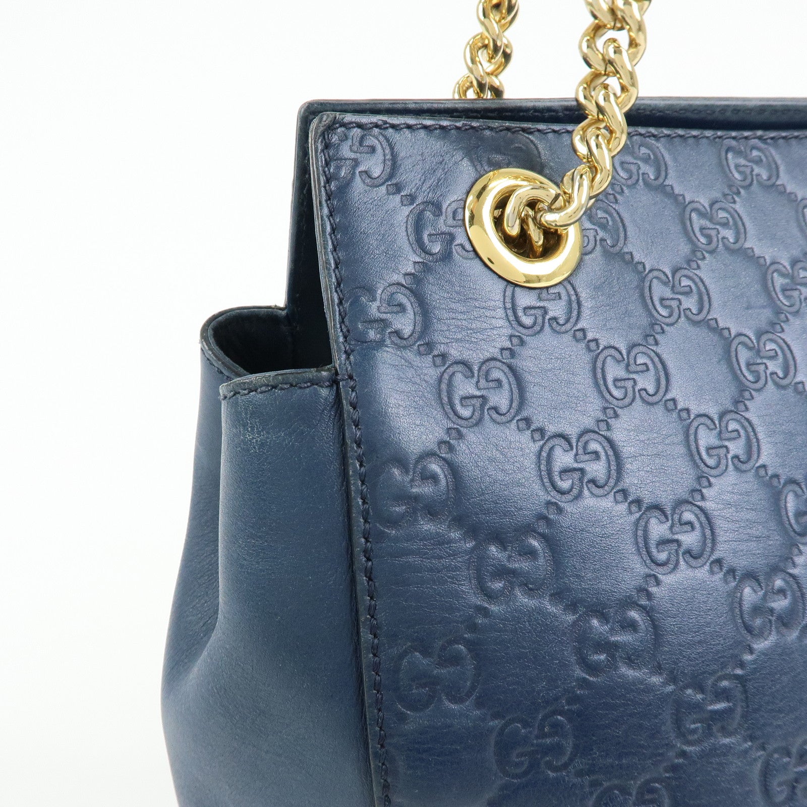 GUCCI Guccissima Leather Chain Tote Bag Shoulder Bag Navy 453773