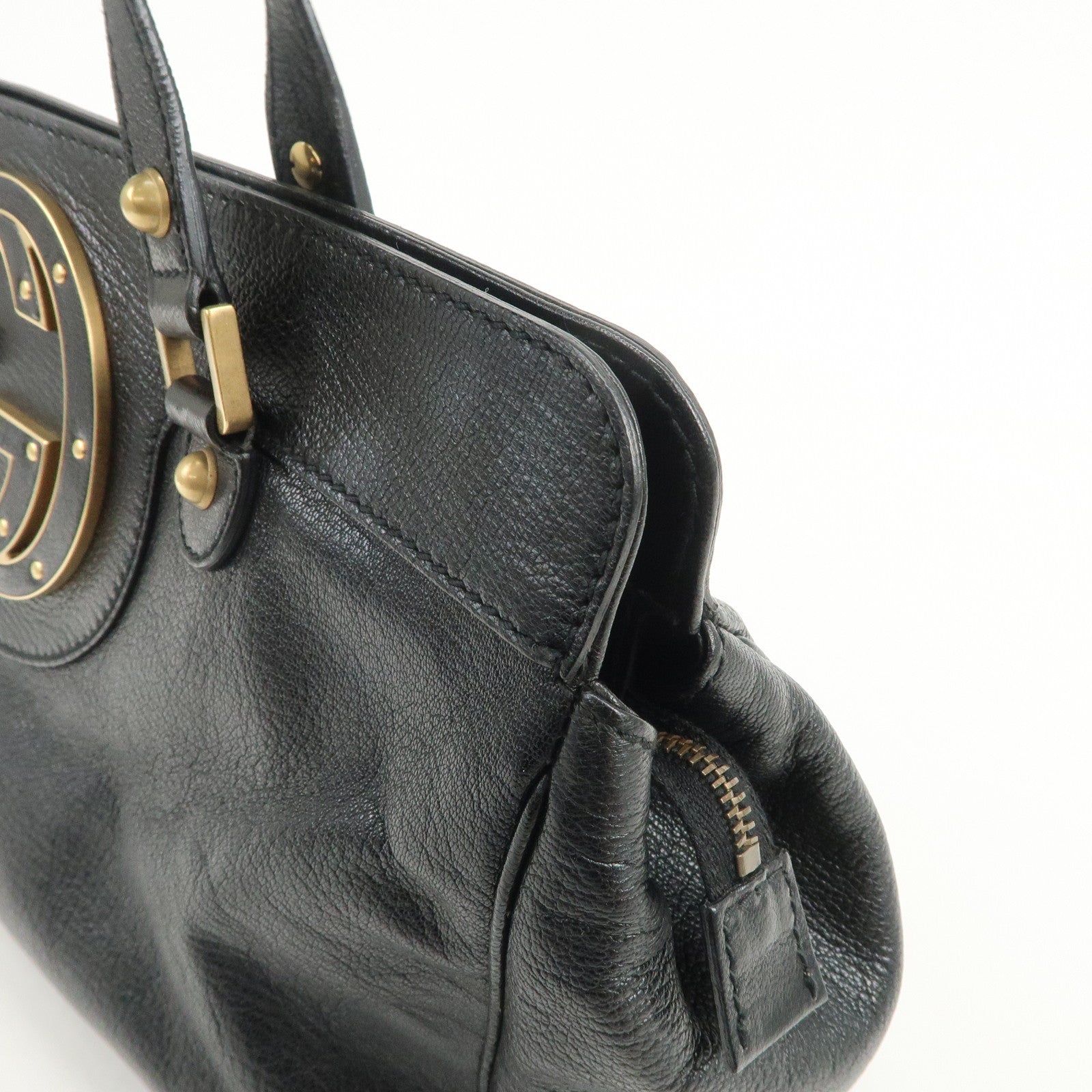 GUCCI Interlocking G Leather Hand Bag Shoulder Bag Black 121551