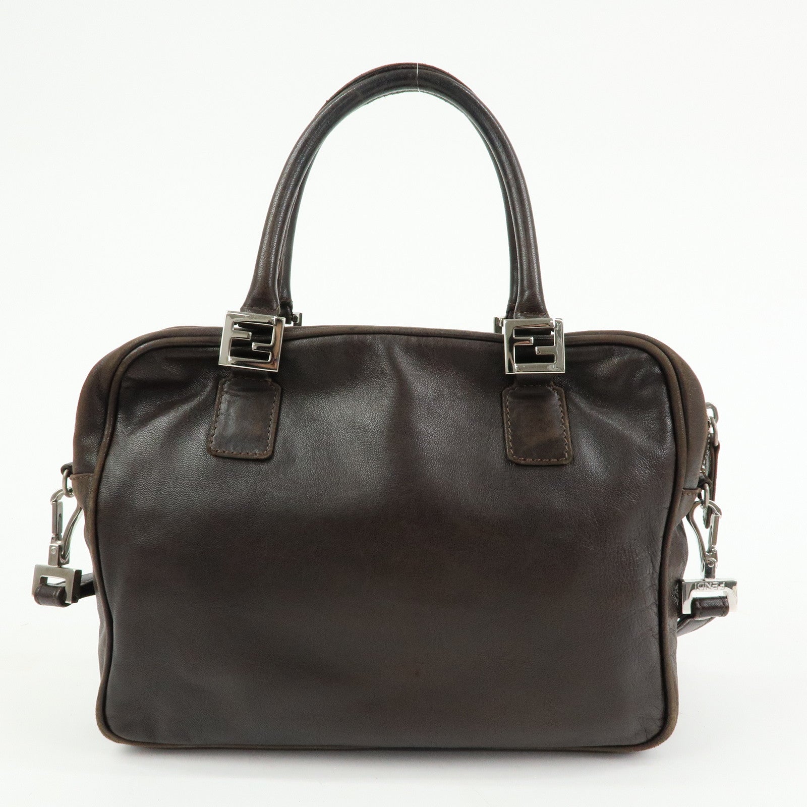 FENDI Leather 2Way Bag Hand Bag Shoulder Bag Brown