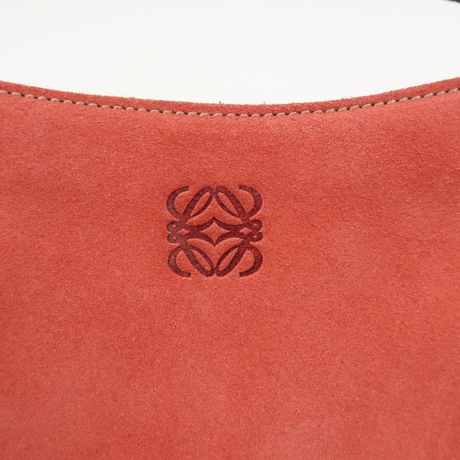 LOEWE Anagram Logo Suede Leather Accessory Pouch Hand Bag Brown Red