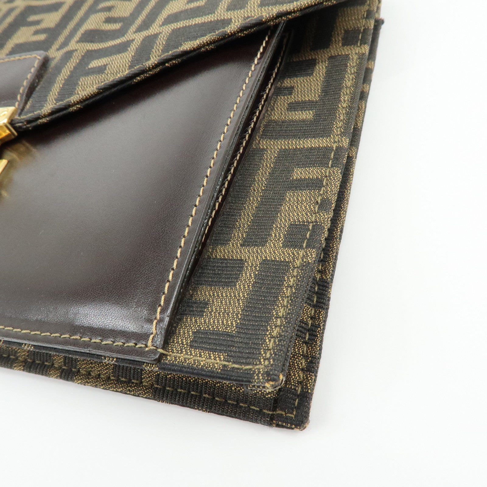 FENDI Zucca Canvas Leather Wrist Bag Clutch Bag Pouch Brown Black