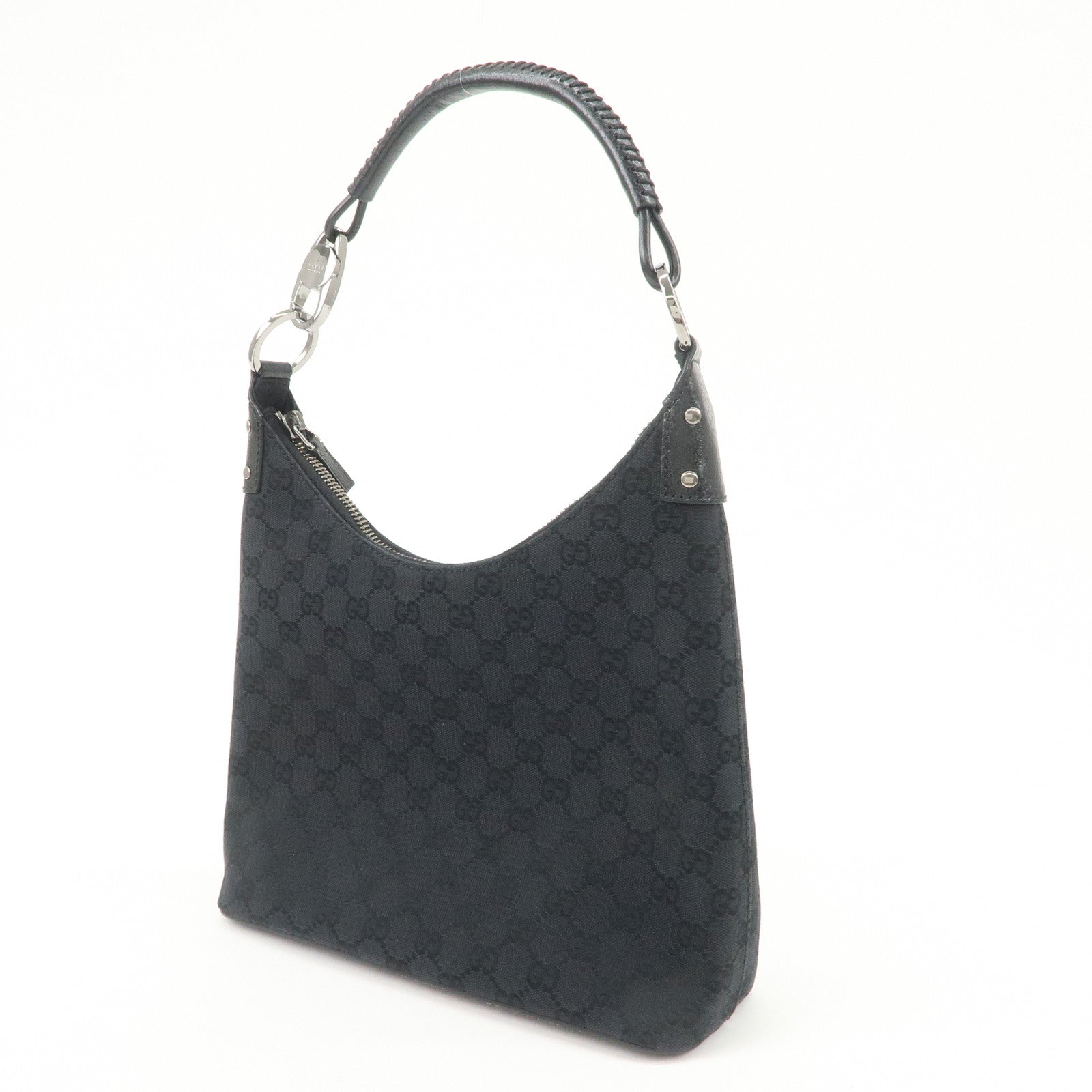 GUCCI GG Canvas Leather Shoulder Bag Hand Bag Black 115003