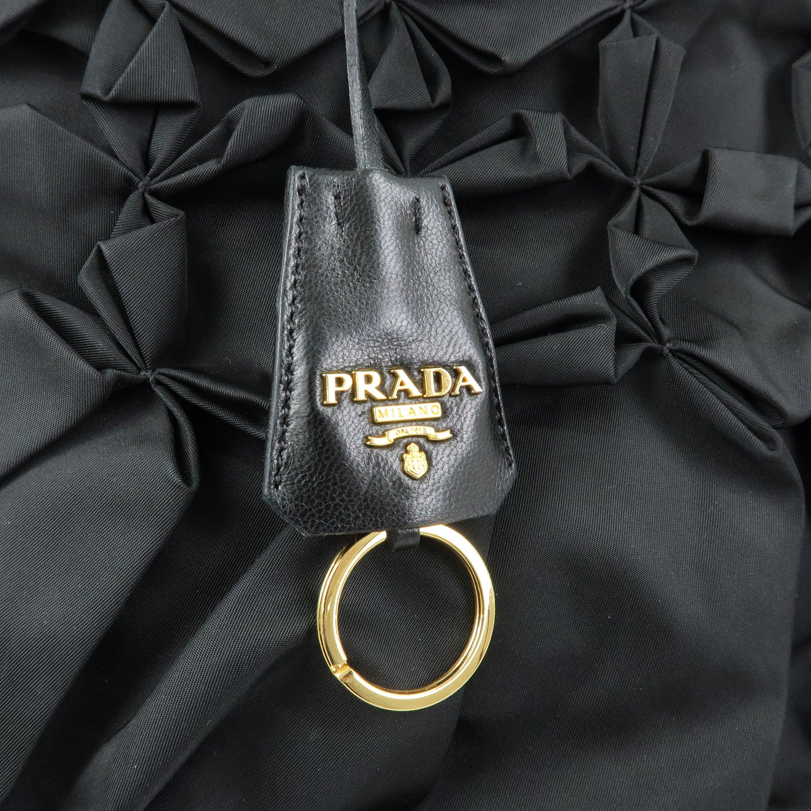 PRADA Triangle Logo Nylon Leather Hand Bag Tote Bag Black BN1701