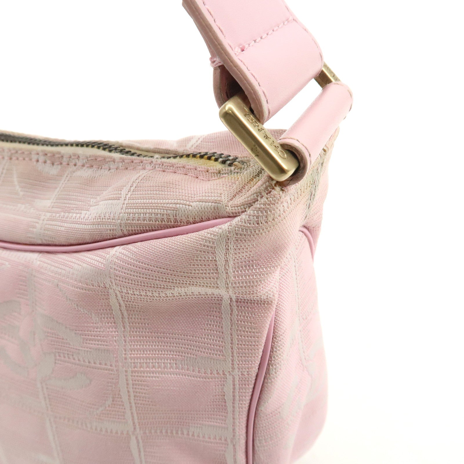 CHANEL New Travel Line Nylon Leather Shoulder Bag Hand Bag Pink Used
