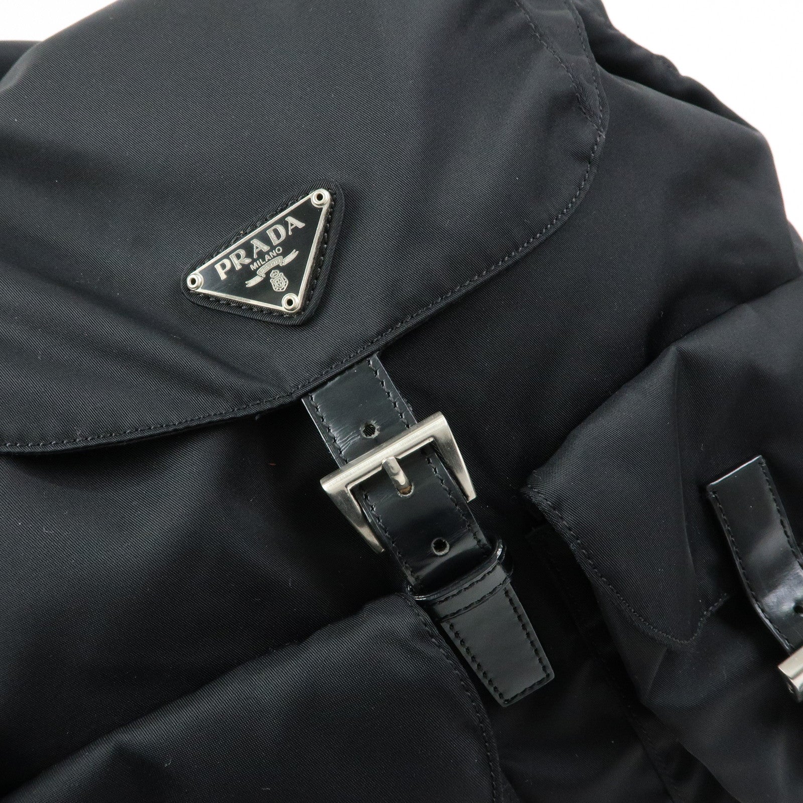 PRADA Triangle Logo Nylon Leather Backpack Rucksuck Black