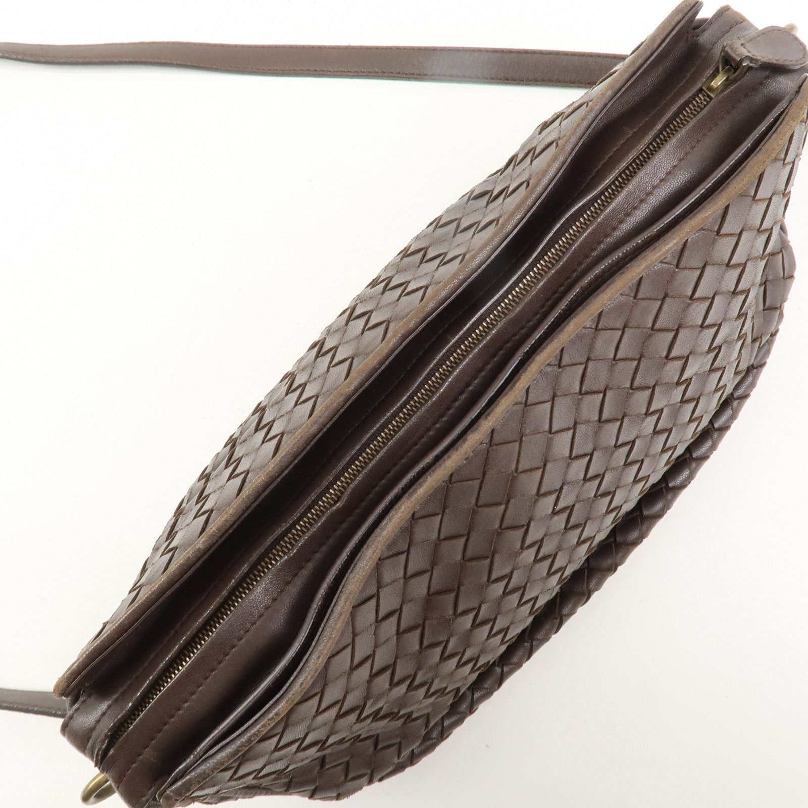 BOTTEGA VENETA Logo Intrecciato Leather Shoulder Bag Brown