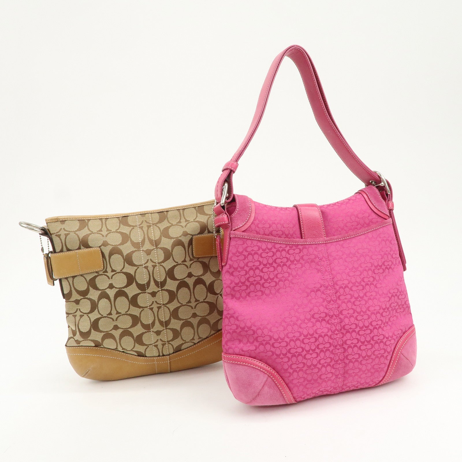 COACH Signature Canvas Leather Set of 2 Shoulder Bag Brown Pink