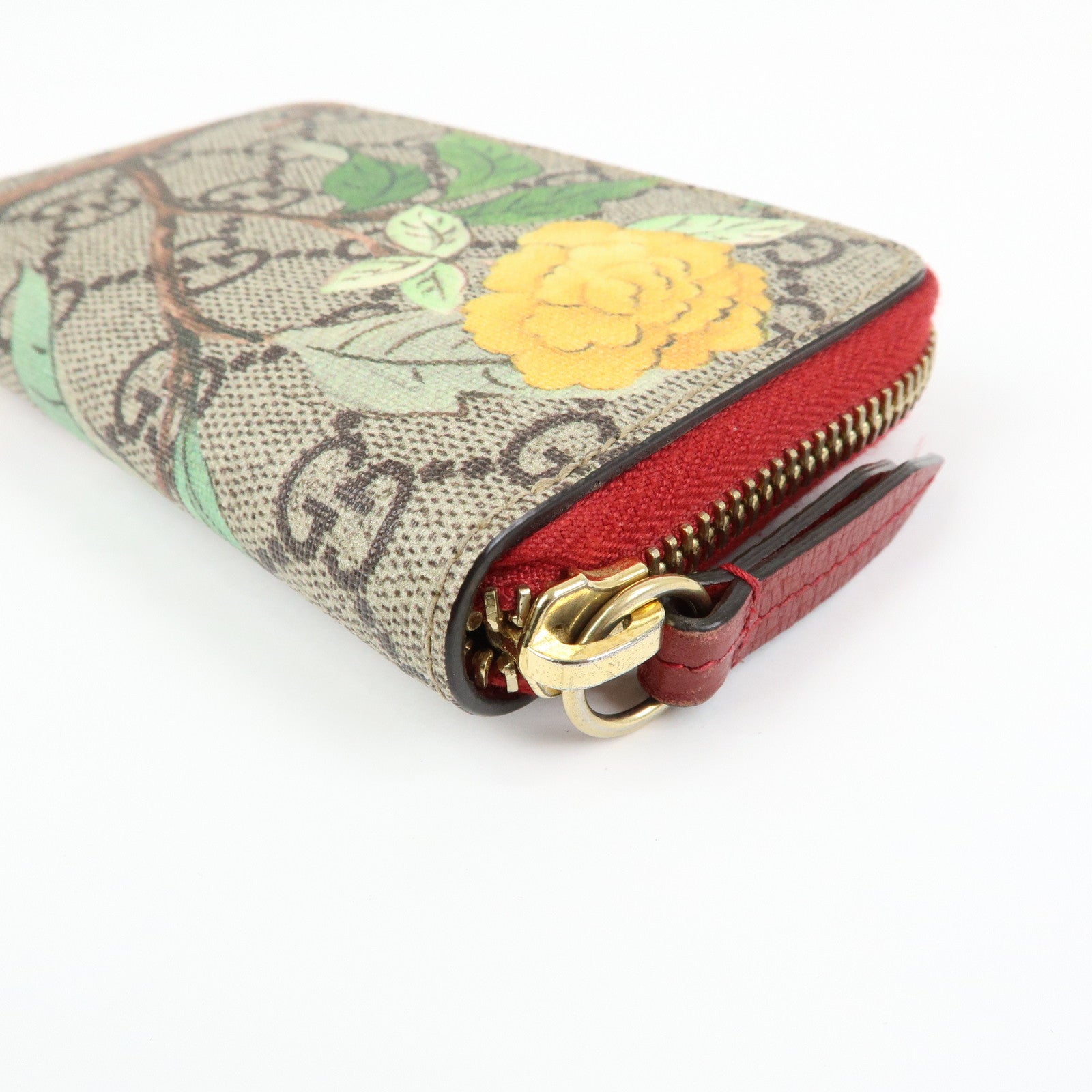 GUCCI Tian GG Supreme Leather Zippy Around Card Case Beige 424897