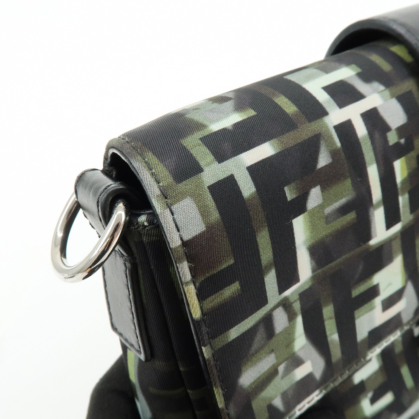 FENDI Zucca Nylon Leather Shoulder Bag Waist Bag Black Green 7VA472