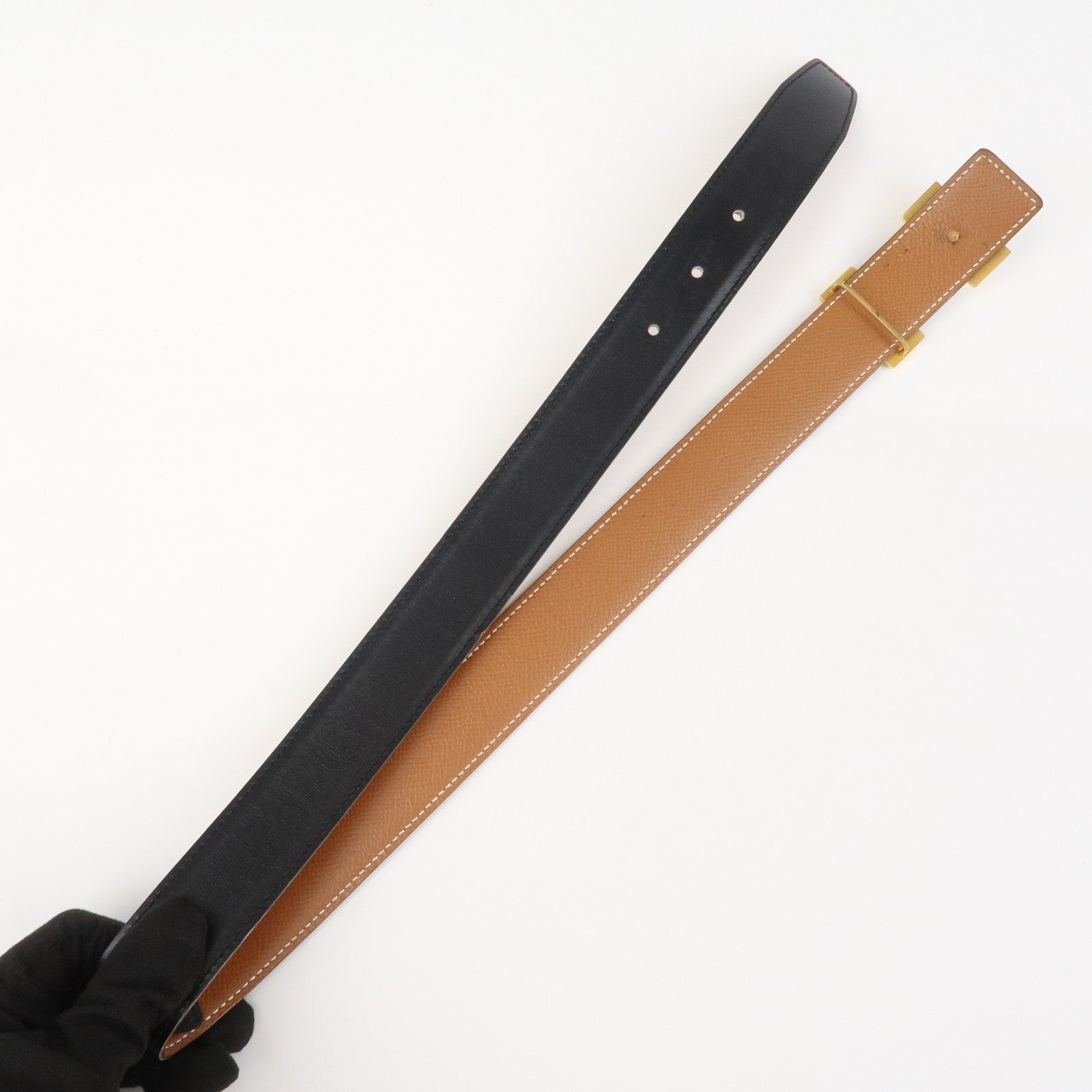 HERMES Leather H Buckle Reversible Constance Belt Z Stamped