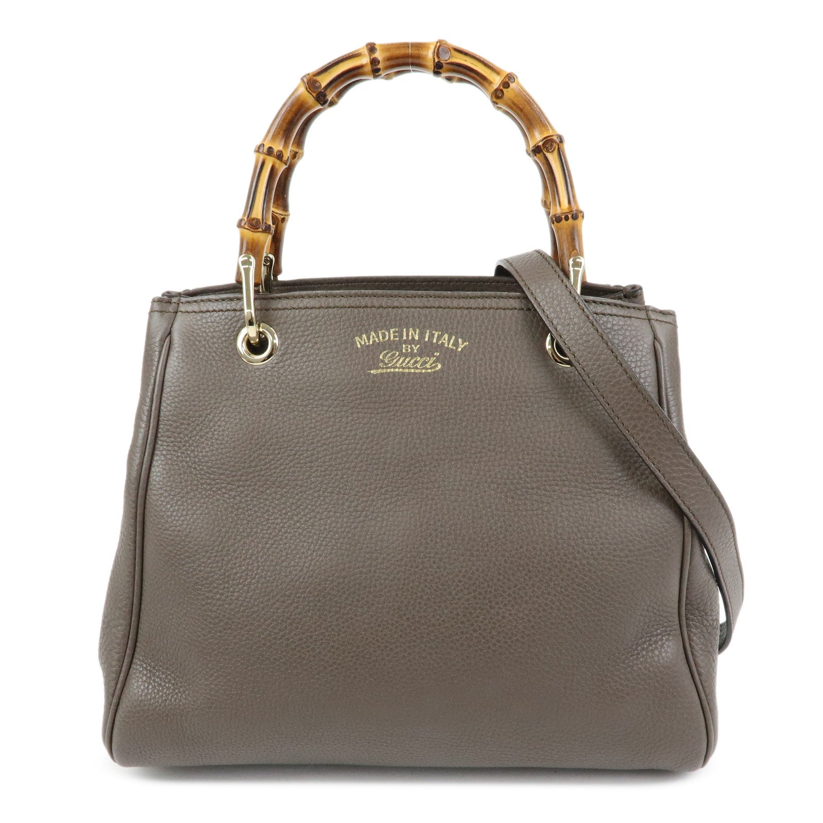 GUCCI Bamboo Leather Shopper Small 2Way Bag Greige 336032