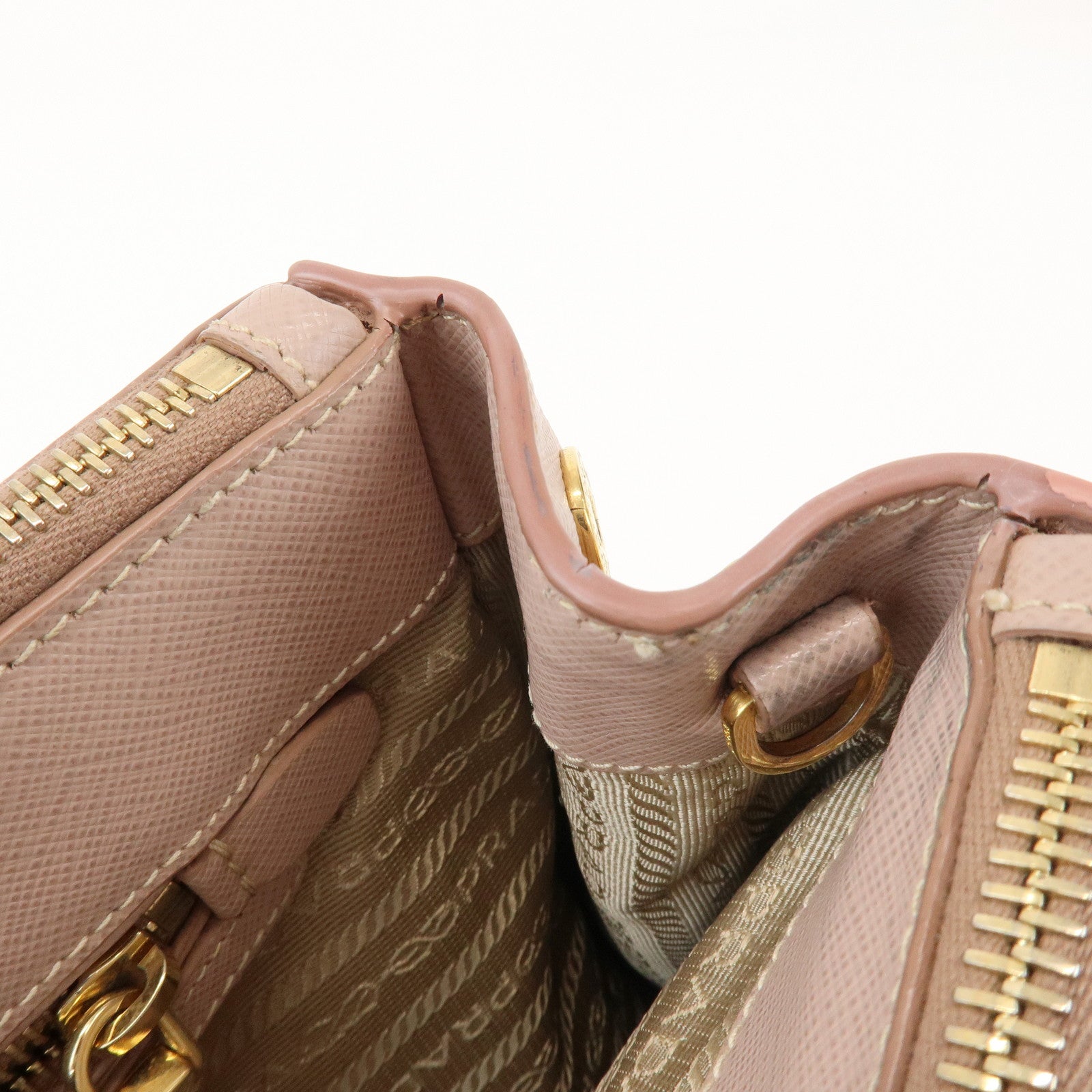 PRADA Traingle Logo Galleria 2Way Bag Hand Bag Pink Beige1BA863