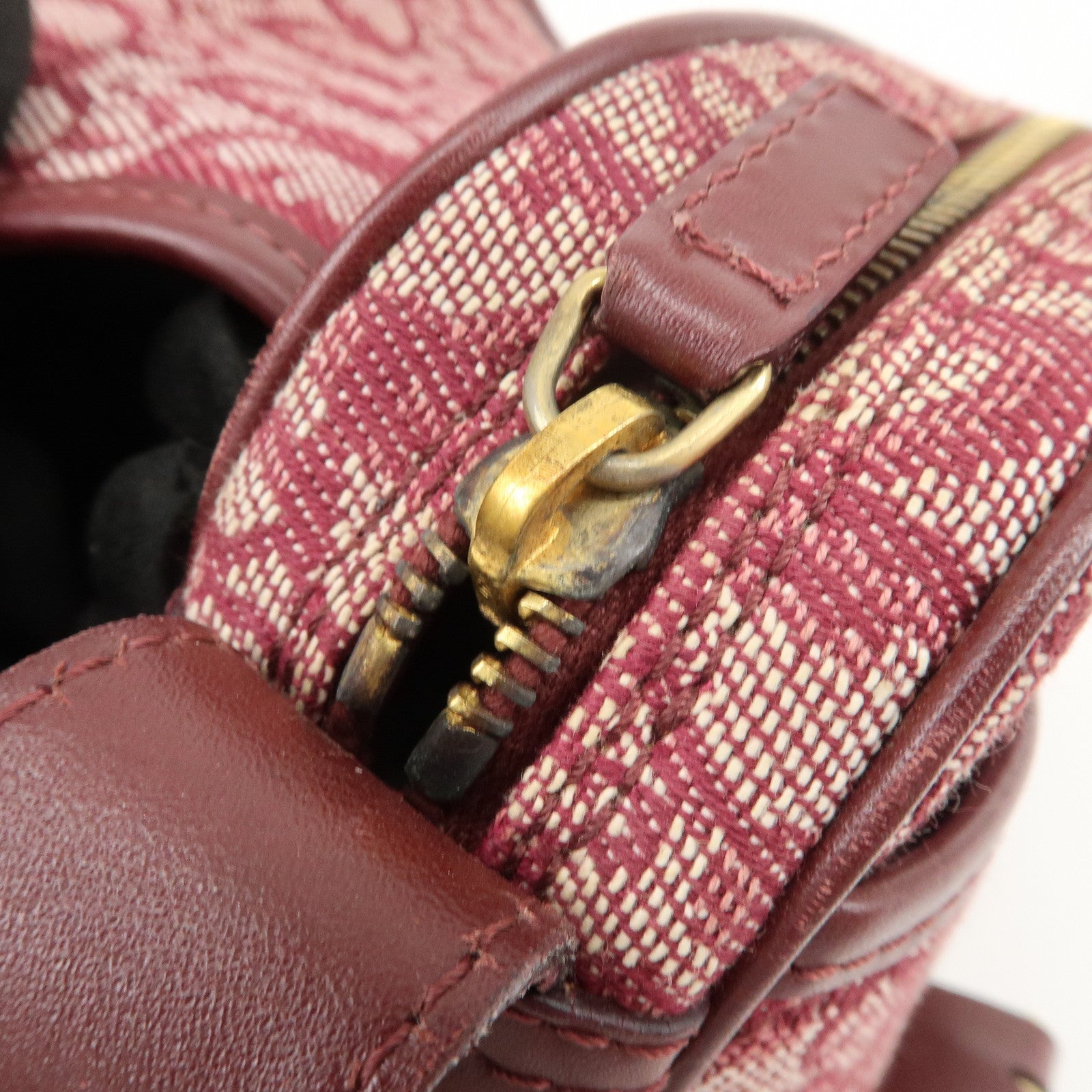 Christian Dior Trotter Jacquard Leather Shoulder Bag Burgundy