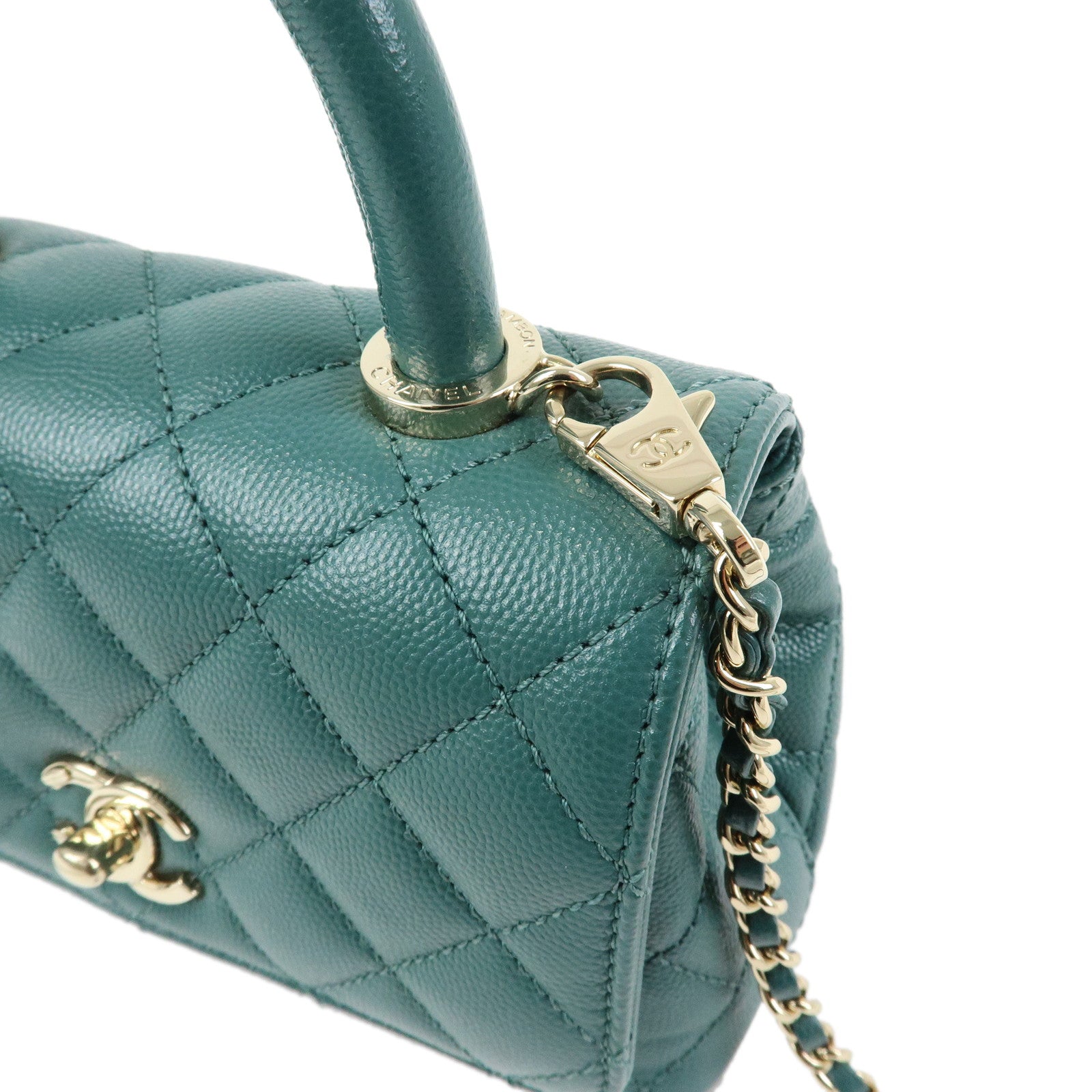 CHANEL Matelasse COCO Handle XXS Caviarskin 2Way Bag Green AS2215