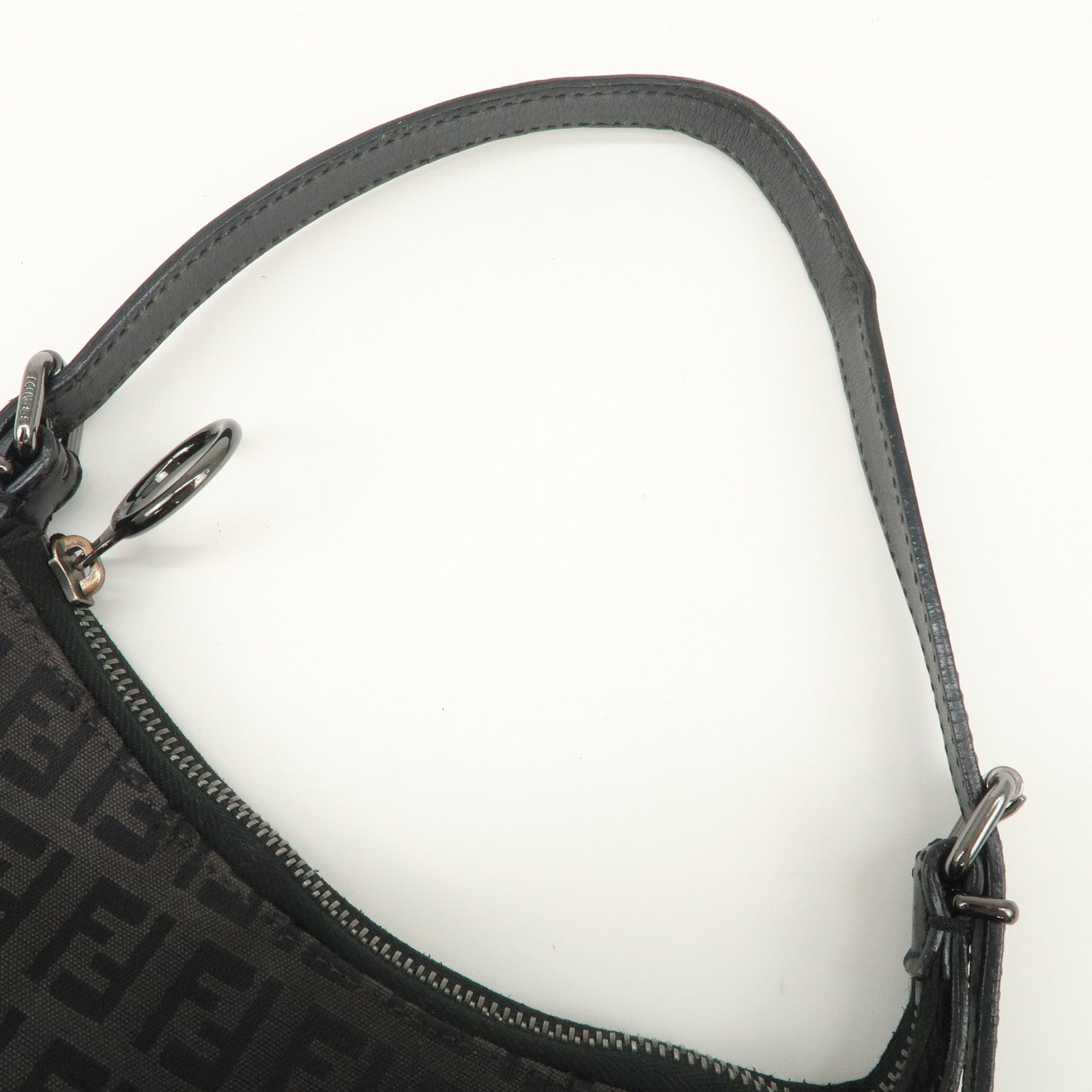 FENDI Zucchino Canvas Leather Shoulder Bag Hand Bag Black 8BR248