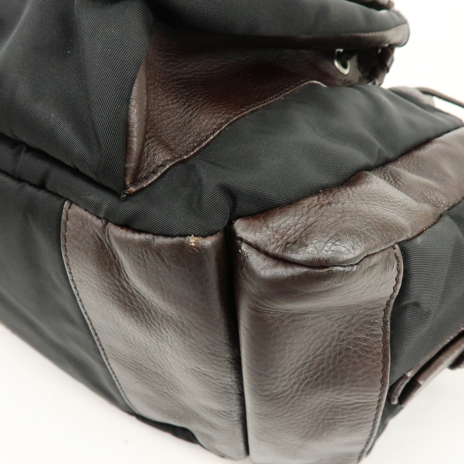 PRADA Nylon Leather 2Way Bag Hand Bag Shoulder Bag Brown