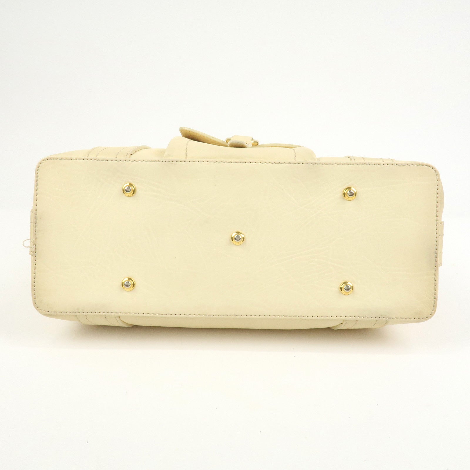 CELINE Macadam Logo Leather Tote Bag Hand bag Shoulder Bag Creme