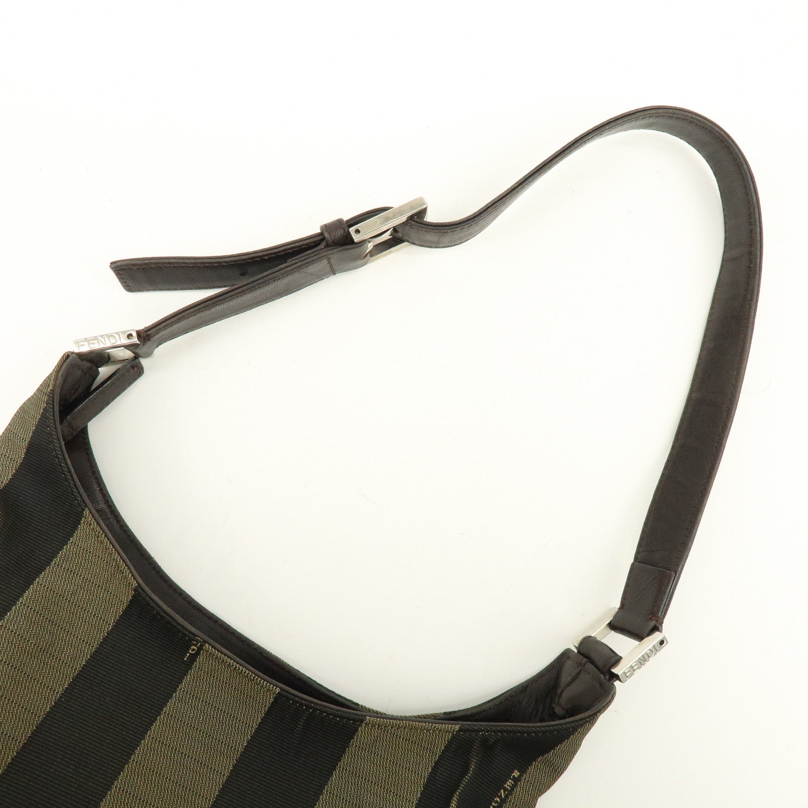 FENDI Pequin Canvas Leather Shoulder Hand Bag Khaki Black 26709