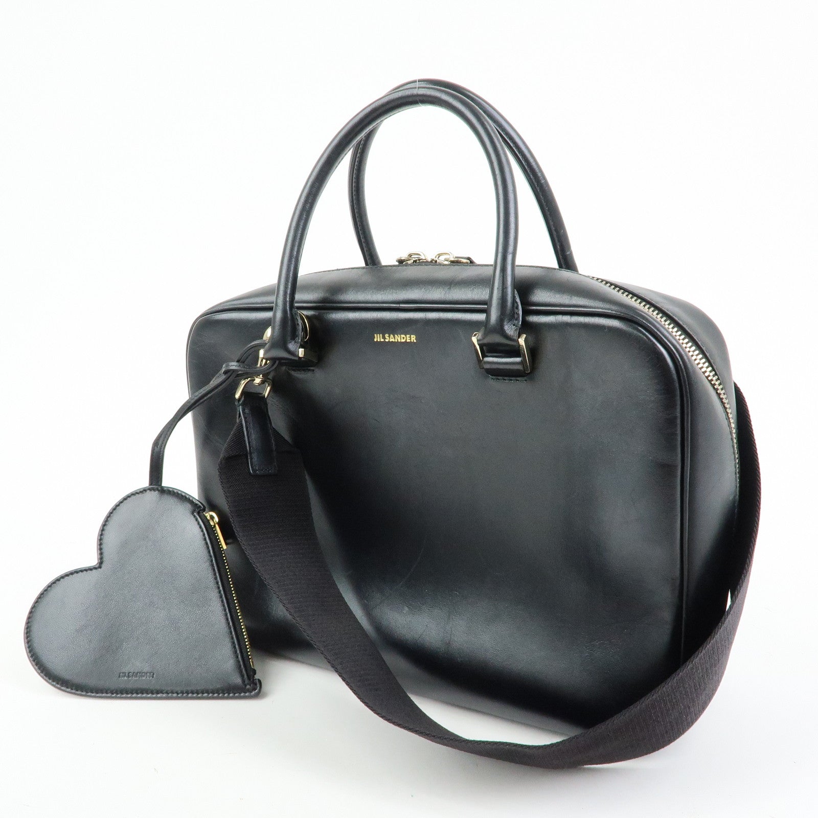 JIL SANDER Leather 2Way Bag Hand Bag Shoulder Bag Pouch Black