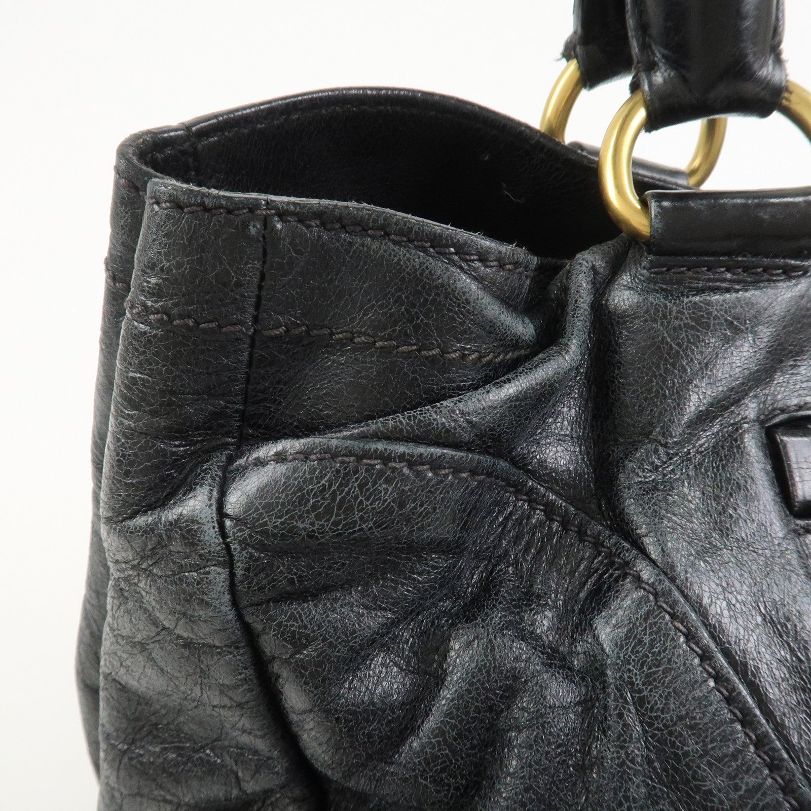 PRADA Logo Leather Tote Bag Shoulder Bag Black