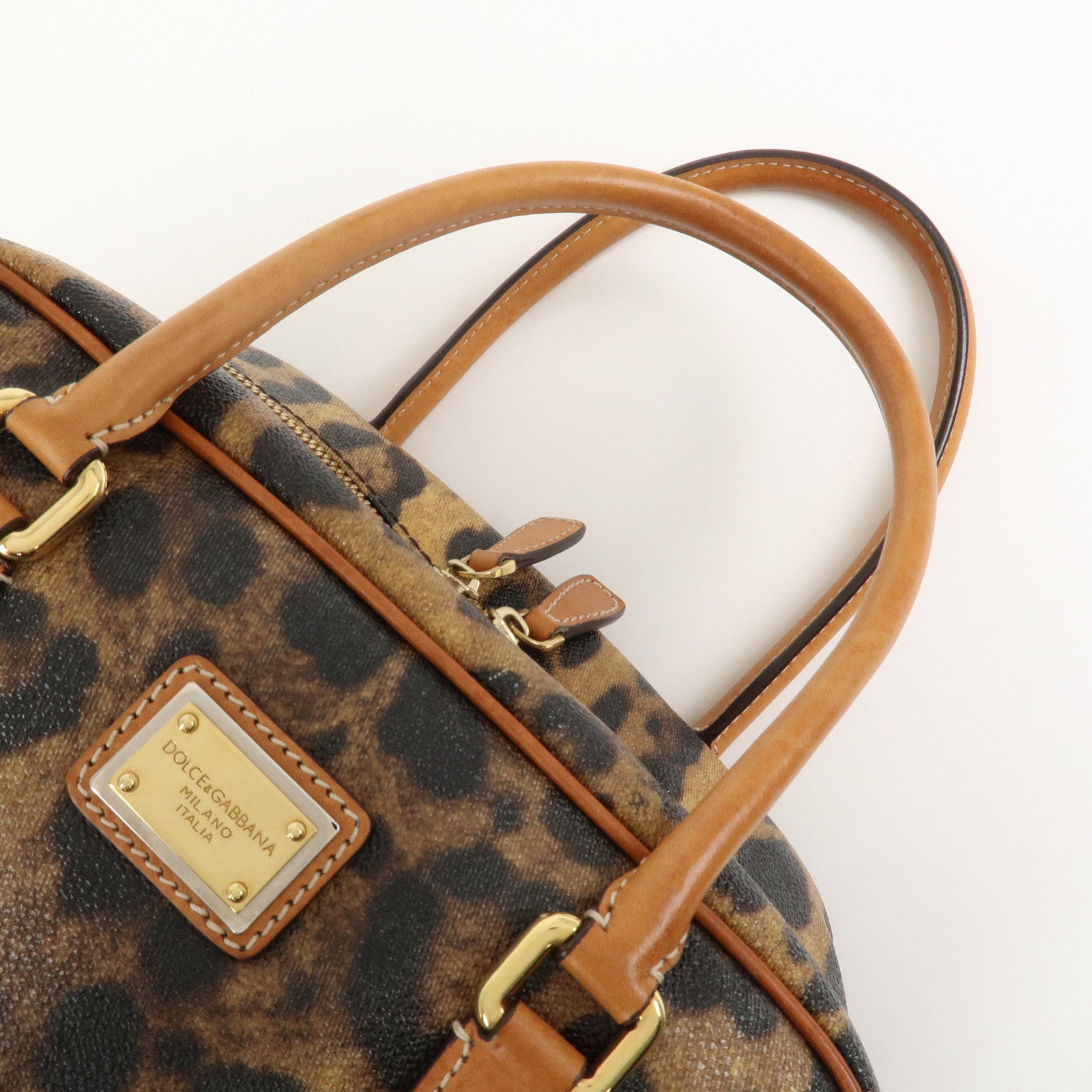 Dolce&Gabbana Leather Shoulder Bag Hand Bag Leopard Brown