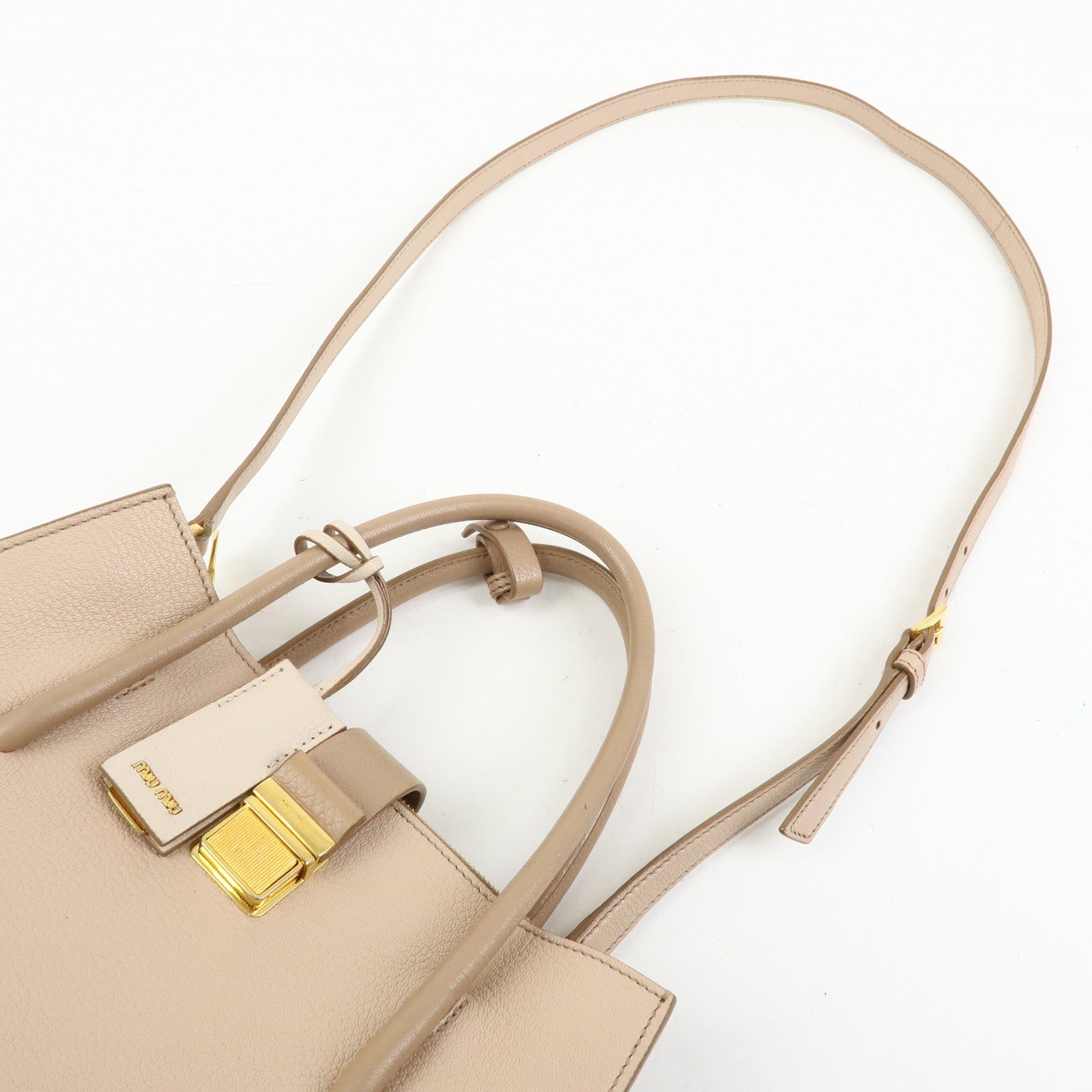 MIU MIU Madras Leather 2Way Bag Hand Bag Shoulder Bag Beige