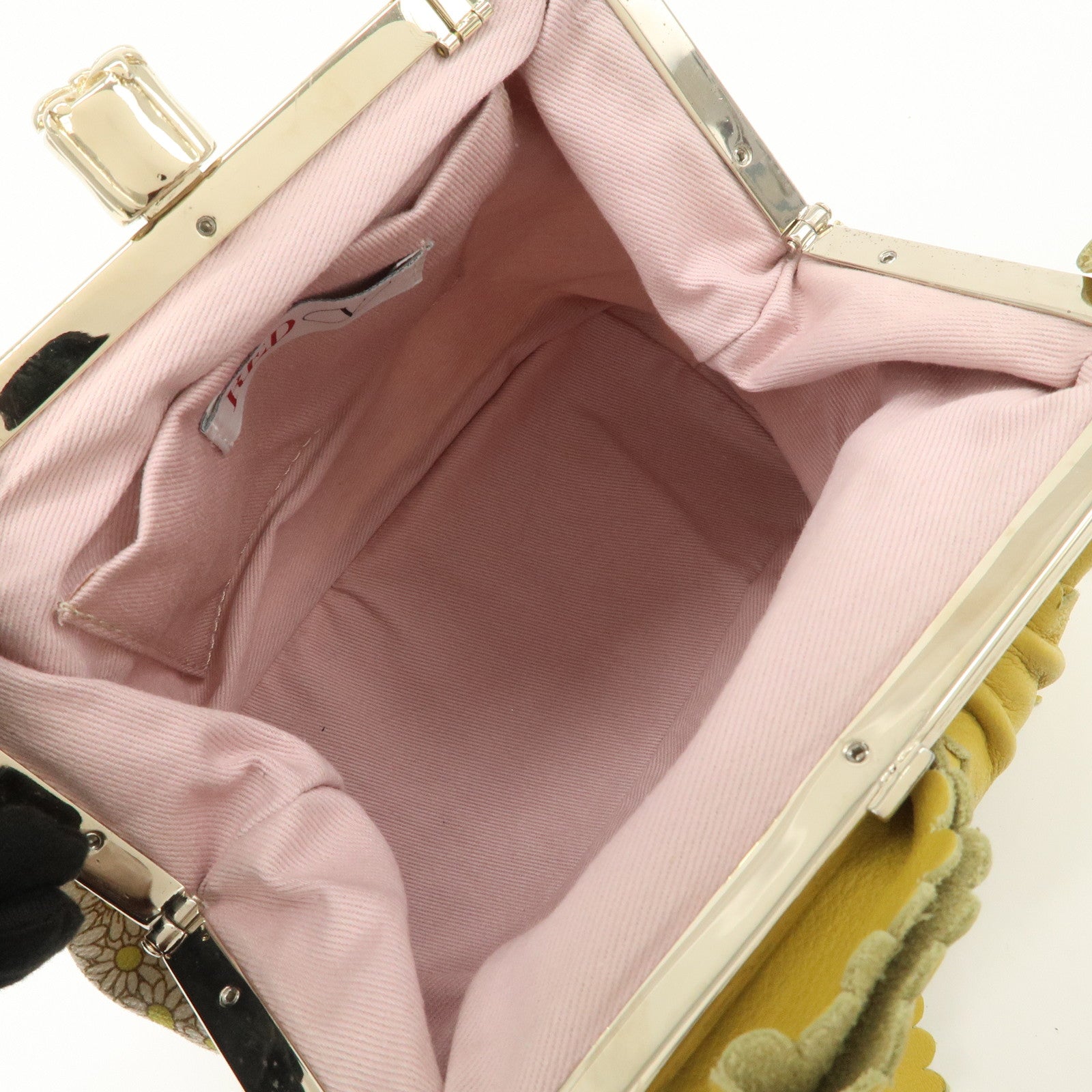 VALENTINO Canvas Leather Chain Shoulder Bag Hand Bag Mustard