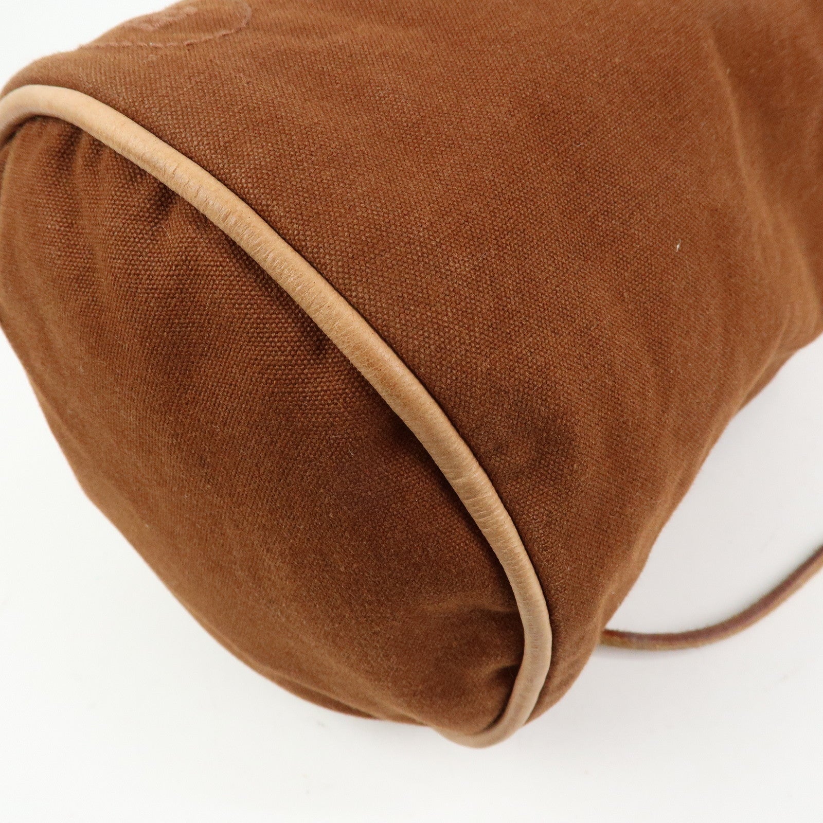 HERMES Porochon Mimil PM Canvas Leather Drawstring Backpack Brown